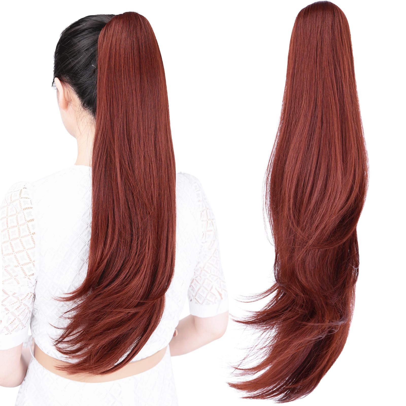 Natural Straight Ponytail Hair Extension with Claw Clip - Seamless Blonde Brown Black Hairpiece for Women - Perfect for Parties, Weddings & Everyday Styling