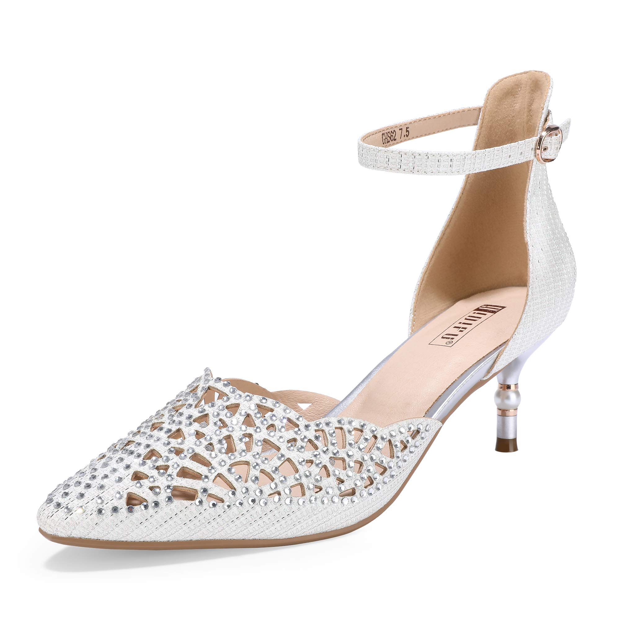 IDIFU Women's Rhinestone Sequins Kitten Heel Pumps - Elegant Wedding Shoes for Bride, Bridesmaid & Evening Party | Comfortable Low Heel Dress Shoes for Prom, Cocktail & Formal Occasions