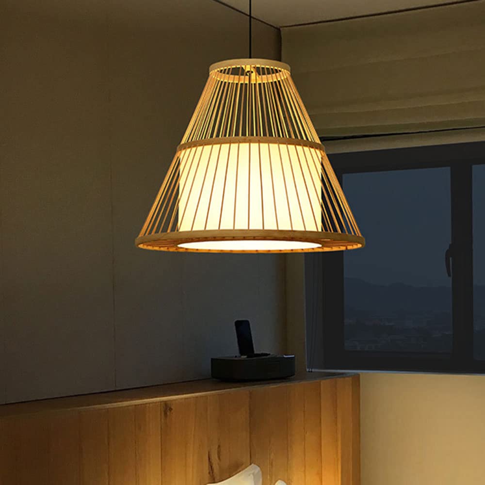 Handwoven Bamboo Pendant Lamp - Natural Rattan Chandelier with Wicker Design for Ceiling Hanging Light Fixture - Boho Style Woven Lampshade for Living Room, Bedroom, Kitchen & Dining Room - Perfect for Farmhouse, Coastal, or Bohemian Home Decor