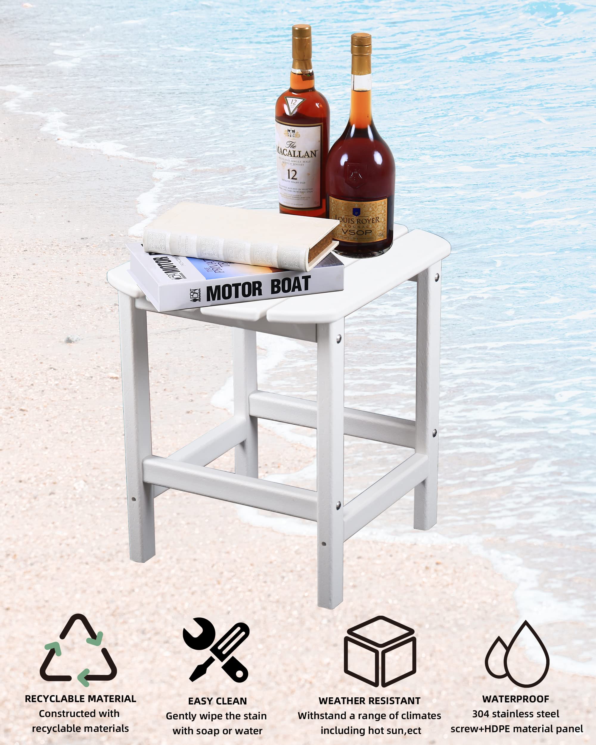 Weather-Resistant White HDPE Adirondack Side Table for Patio & Outdoor Use