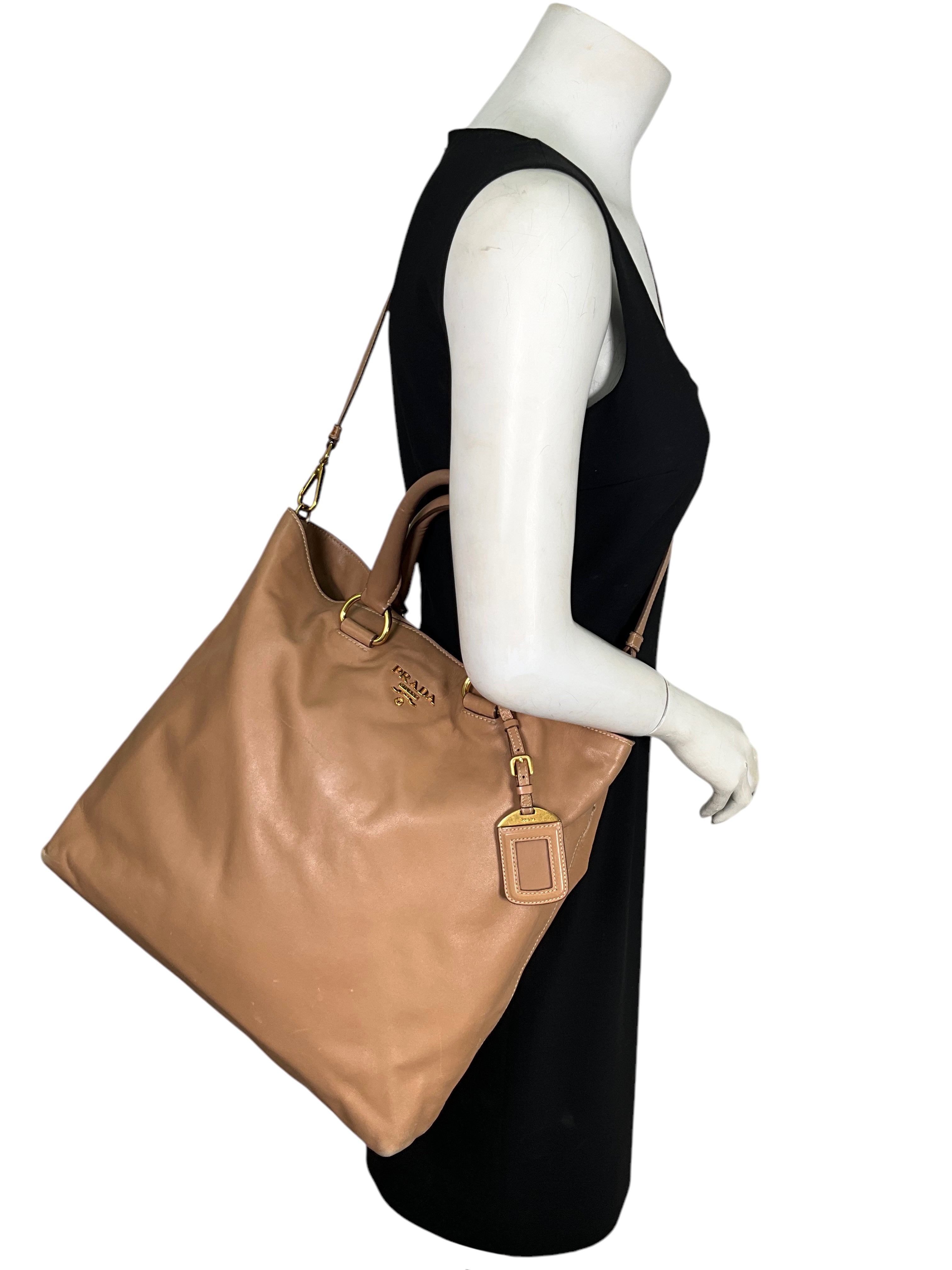 Prada Soft Calfskin Open Shopper Tote Bag - Luxury Leather Handbag for Women | Perfect for Work, Travel & Everyday Use
