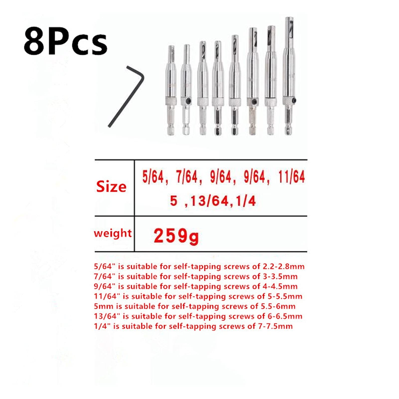 8Pcs Self-Centering Hinge Drill Bit Set with Wrench - Woodworking Door Hinge Installation, Cabinet Making & Furniture Repair Core Drill Bits for Precise Hole Punching