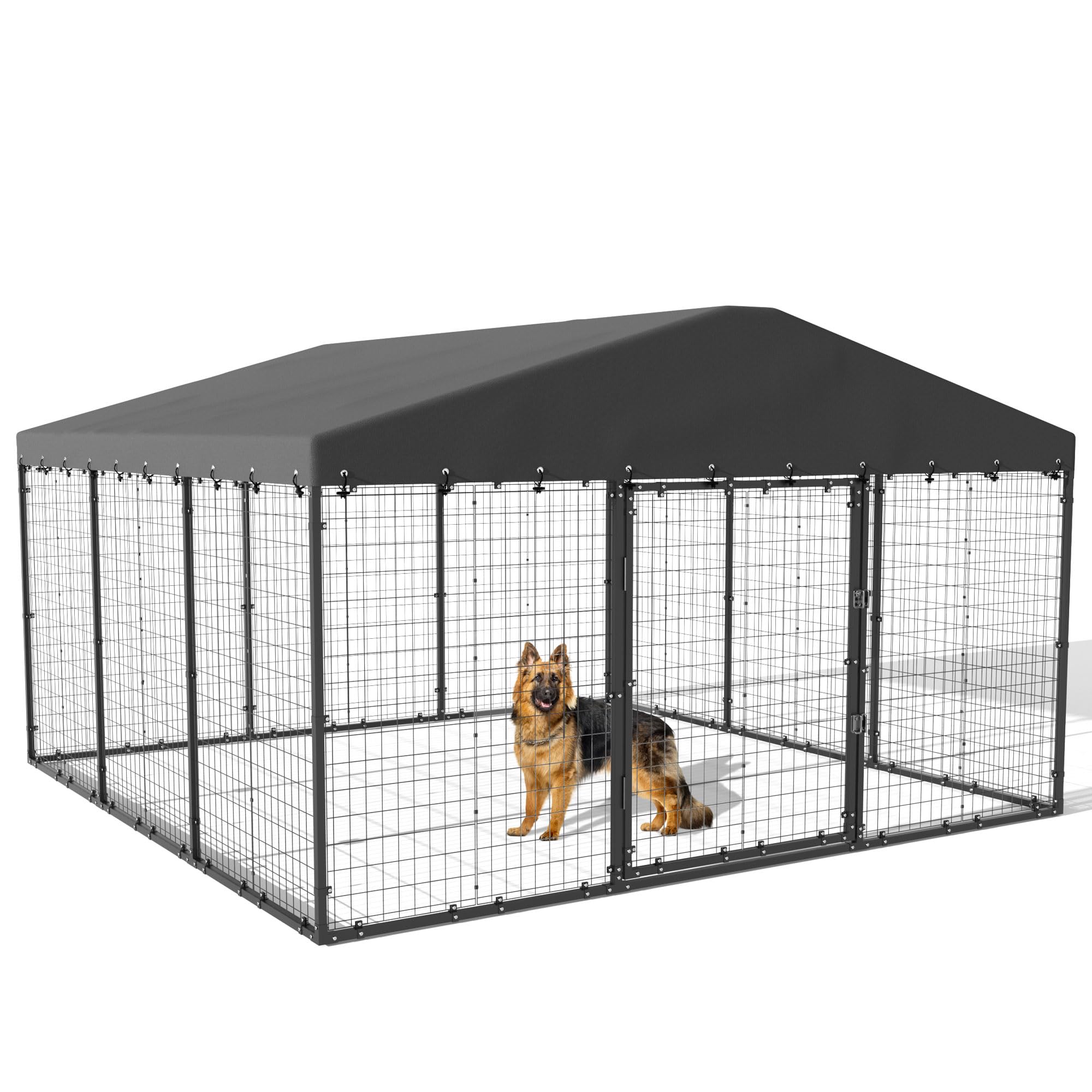 Kullavik Heavy Duty Large Outdoor Dog Kennel - Galvanized Steel Dog Cage with Roof & Double Safety Locks - Durable Pet Fence for Backyard, Kennel, or Travel - Perfect for Large Breed Dogs