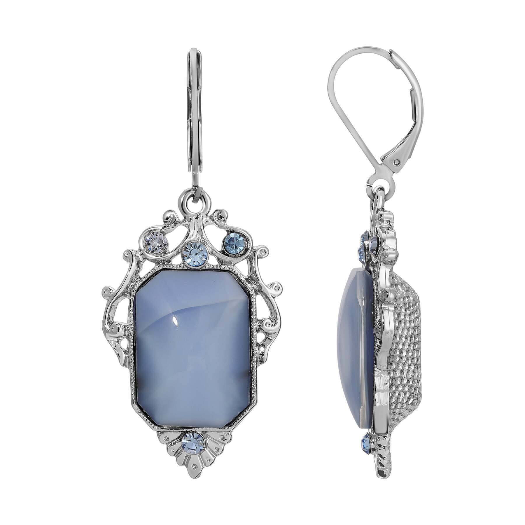 1928 Jewelry Jazzy Filigree Octagon Moonstone & Crystal Drop Earrings for Women - Vintage Style Dangle Earrings for Party, Wedding & Evening Wear