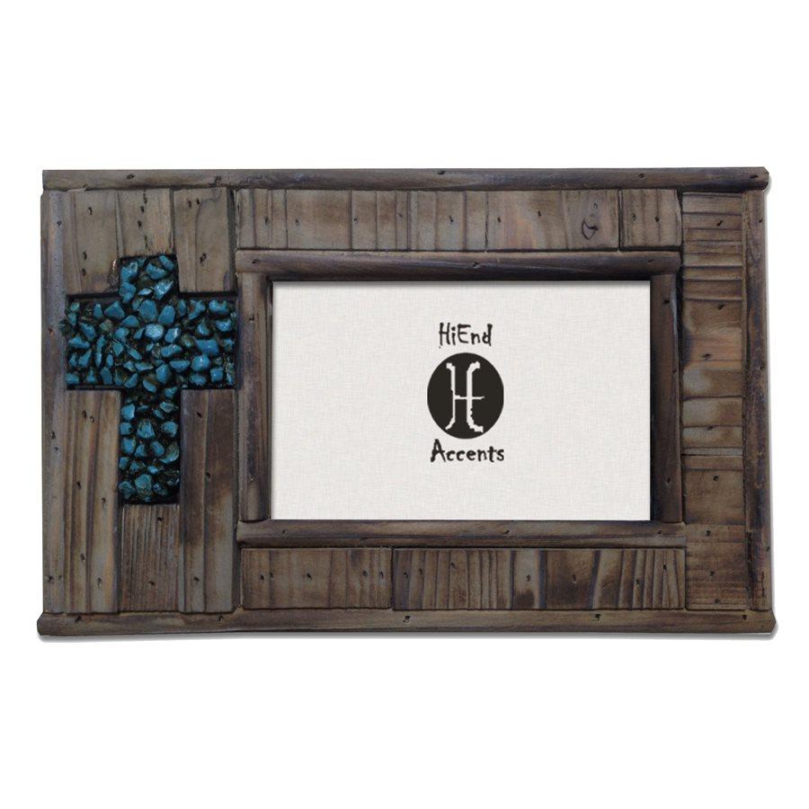 Handmade Wooden Picture Frame with Natural Turquoise Stone Inlay - Perfect for Wall Decor, Home Office, and Gift Giving