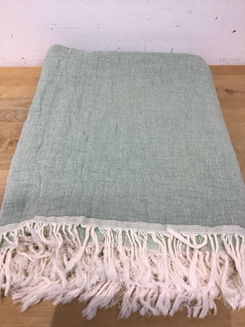 Soft Mint Green & Ivory Fringe Throw Blanket - Cozy Knit Accent Blanket for Couch, Bed, Sofa - Perfect for Home Decor, Living Room, Nursery & Gift Giving