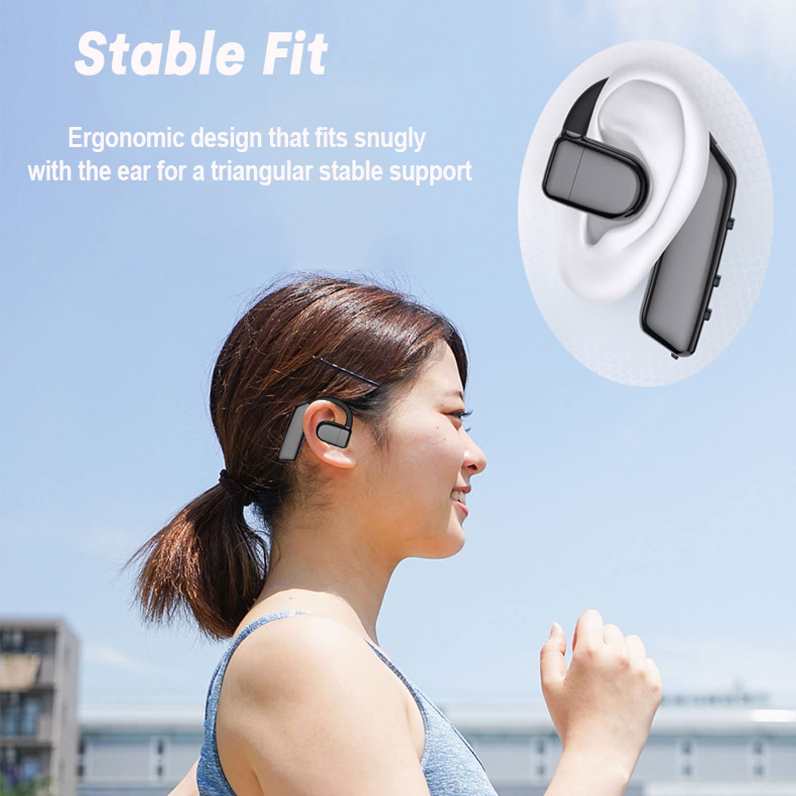 Open Ear Wireless Bluetooth Bone Conduction Headphones with Mic - Single Ear Headset for Workout, Running & Cycling - Sweatproof & Comfortable (Black)