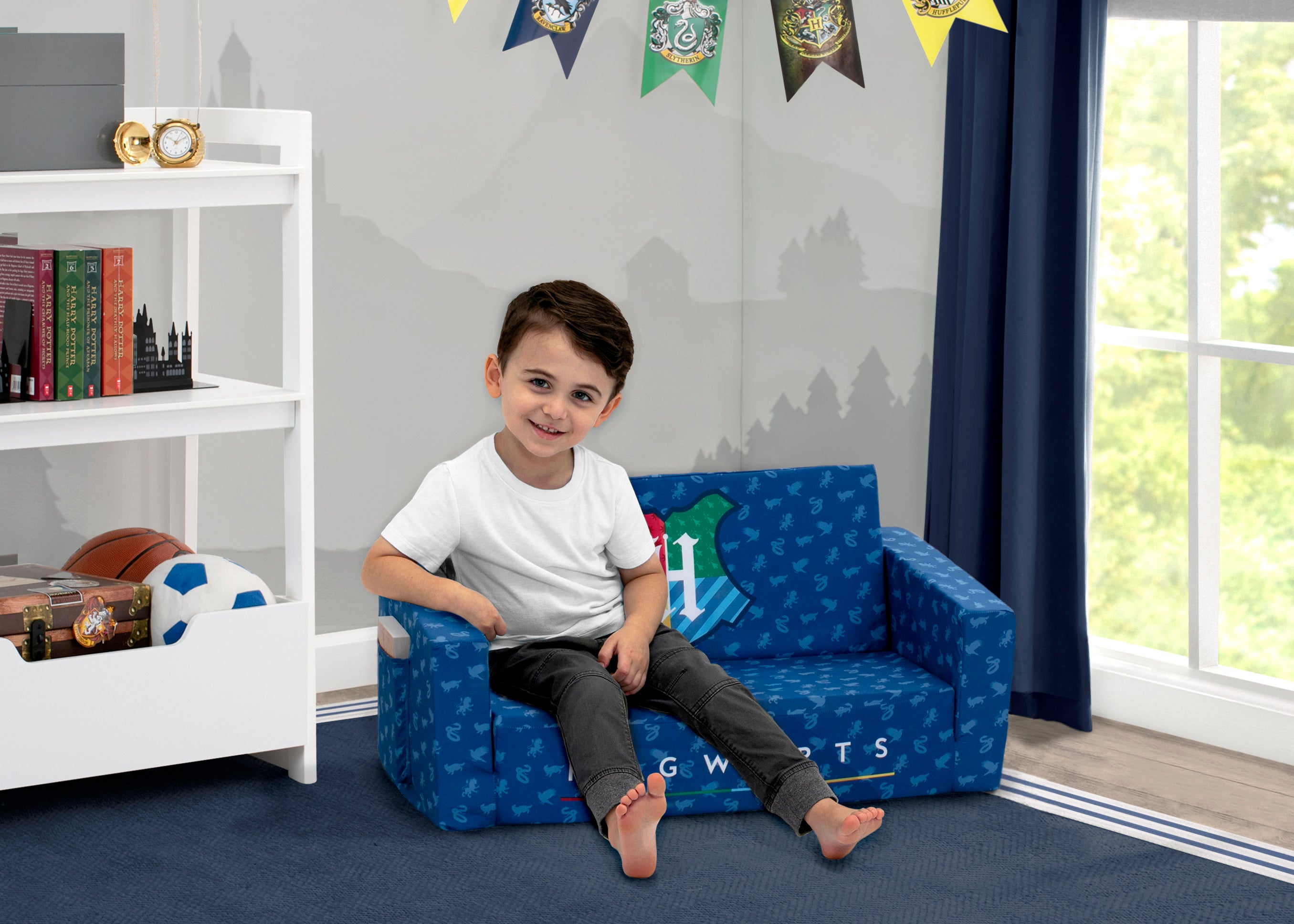 Harry Potter Cozee Flip Out Sofa - 2 in 1 Convertible Kids Sofa Bed & Lounger for Playroom, Bedroom, and Dorm Room - Soft & Comfortable for Reading, Gaming, and Relaxing