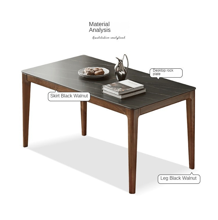 Premium Black Walnut Wood Dining Table with Natural Slate Stone Top - Elegant Farmhouse Style for Dining Room, Kitchen, or Rustic Home Decor
