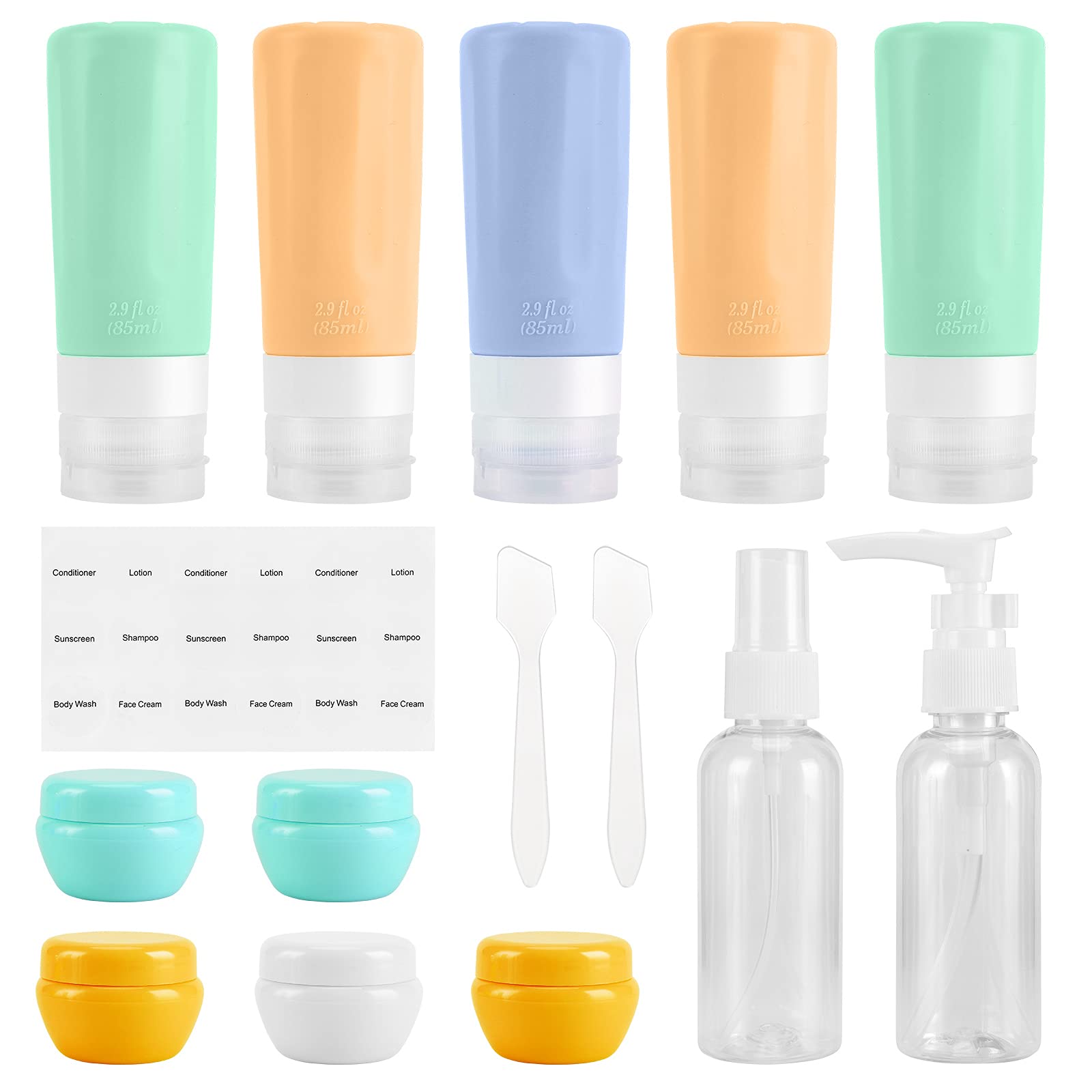 Beveetio 15-Pack TSA Approved 2.9oz Travel Bottles - BPA Free Leak-Proof Silicone Containers for Shampoo, Conditioner, Lotion & Toiletries (Green) | Perfect for Air Travel, Gym, Camping & Vacation Essentials