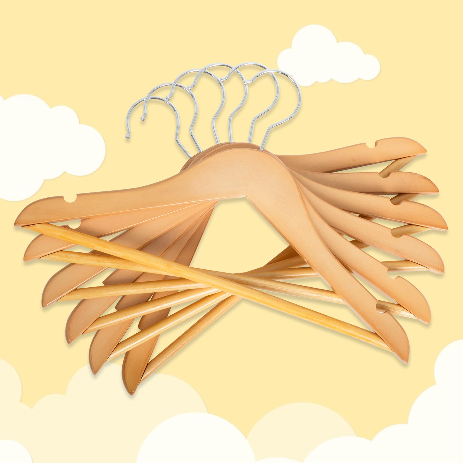 ELONG HOME 20 Pack Natural Wooden Baby Hangers with 360° Swivel Hook - Premium Kids Closet Organizers for Shirts, Dresses & Jackets - Space Saving Nursery & Children's Wardrobe Storage Solution
