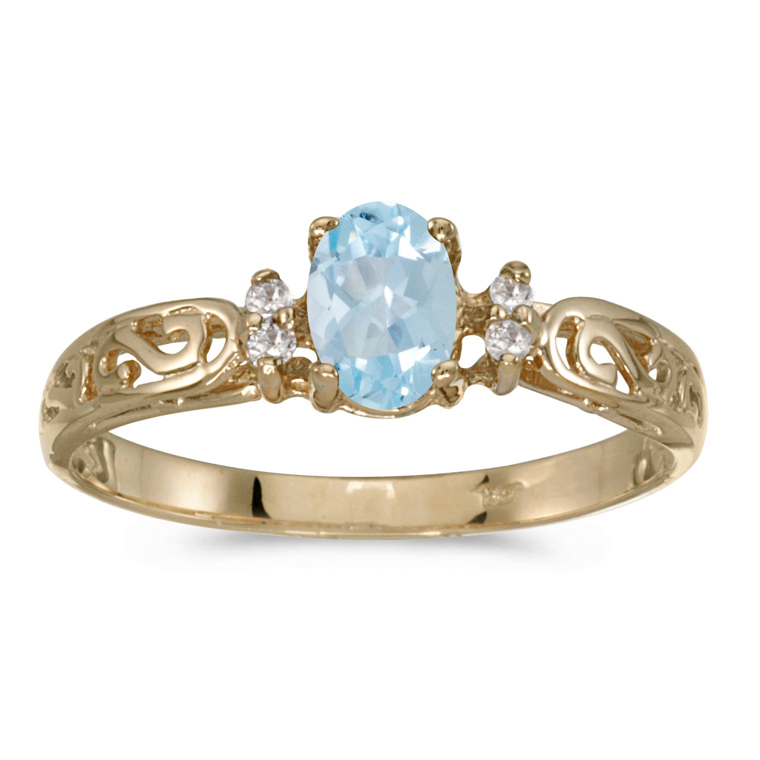14K Yellow Gold Oval Aquamarine and Diamond Filigree Ring - Elegant Vintage Style Birthstone Jewelry for Women, Perfect for Engagement, Anniversary & Special Occasion Gifts