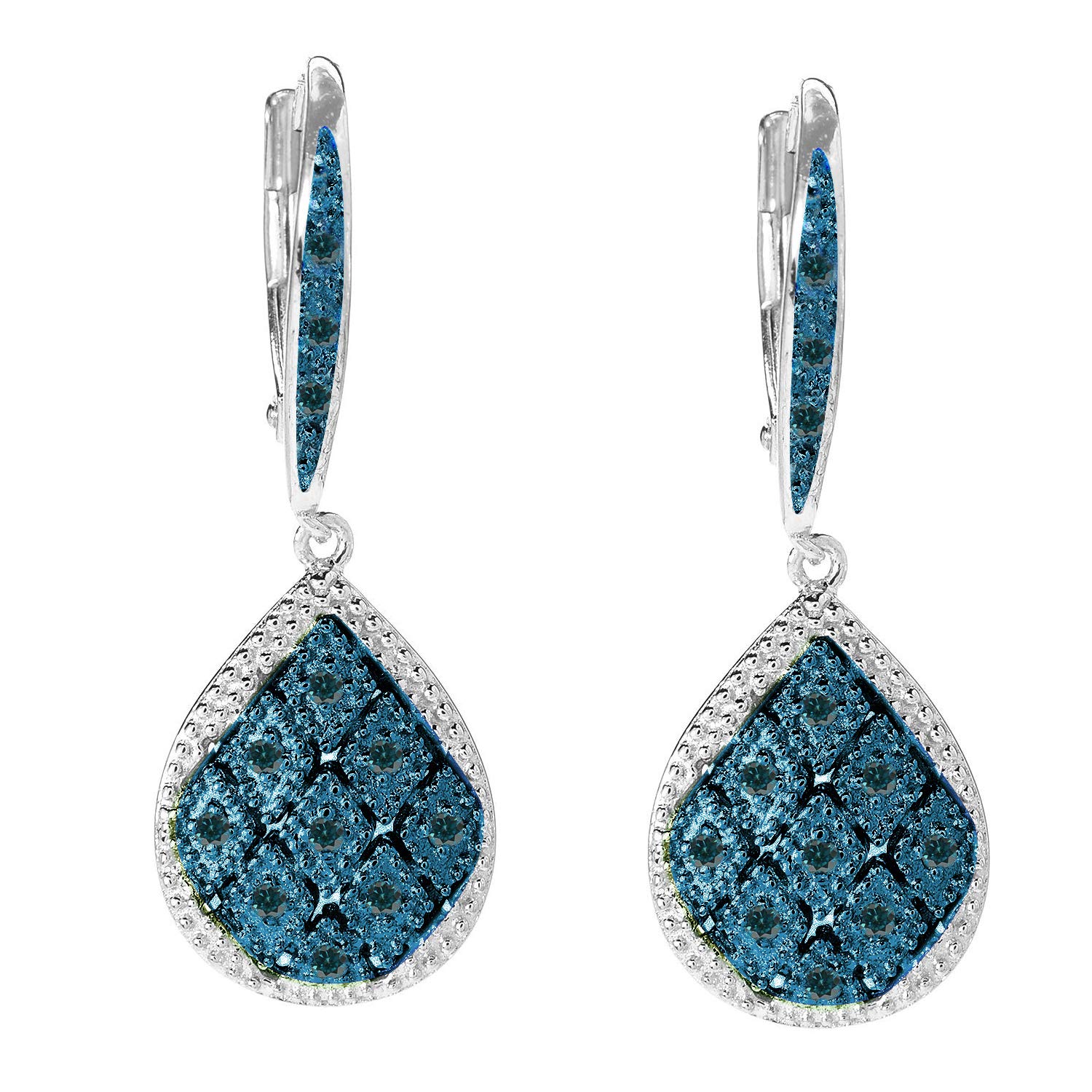 Genuine Diamond Teardrop Earrings in Sterling Silver - Elegant Dangle Drop Earrings for Women, Perfect for Weddings, Parties & Special Occasions