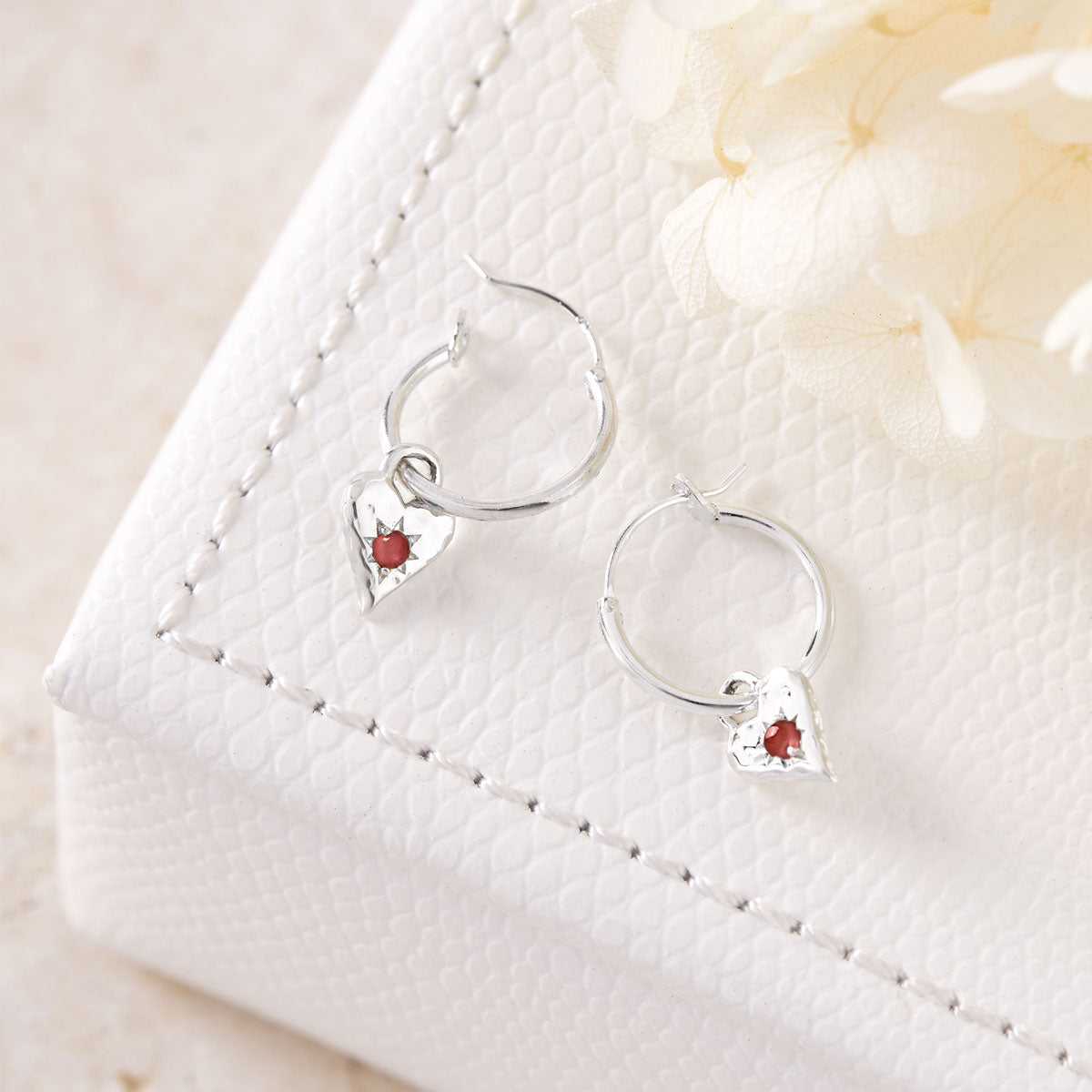 Love Heart Garnet Hoop Earrings for Women - 14K Gold Plated Dainty Garnet Stud Earrings - Perfect for Valentine's Day, Anniversary & Romantic Date Night Jewelry Gift