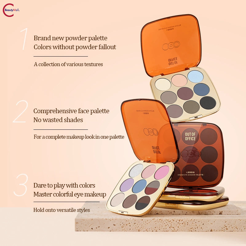 OUT OF OFFICE Nine Color Wish Eyeshadow Palette - Long Lasting Pigmented Makeup for Day & Night Looks | Perfect for Parties, Date Nights & Professional Makeup