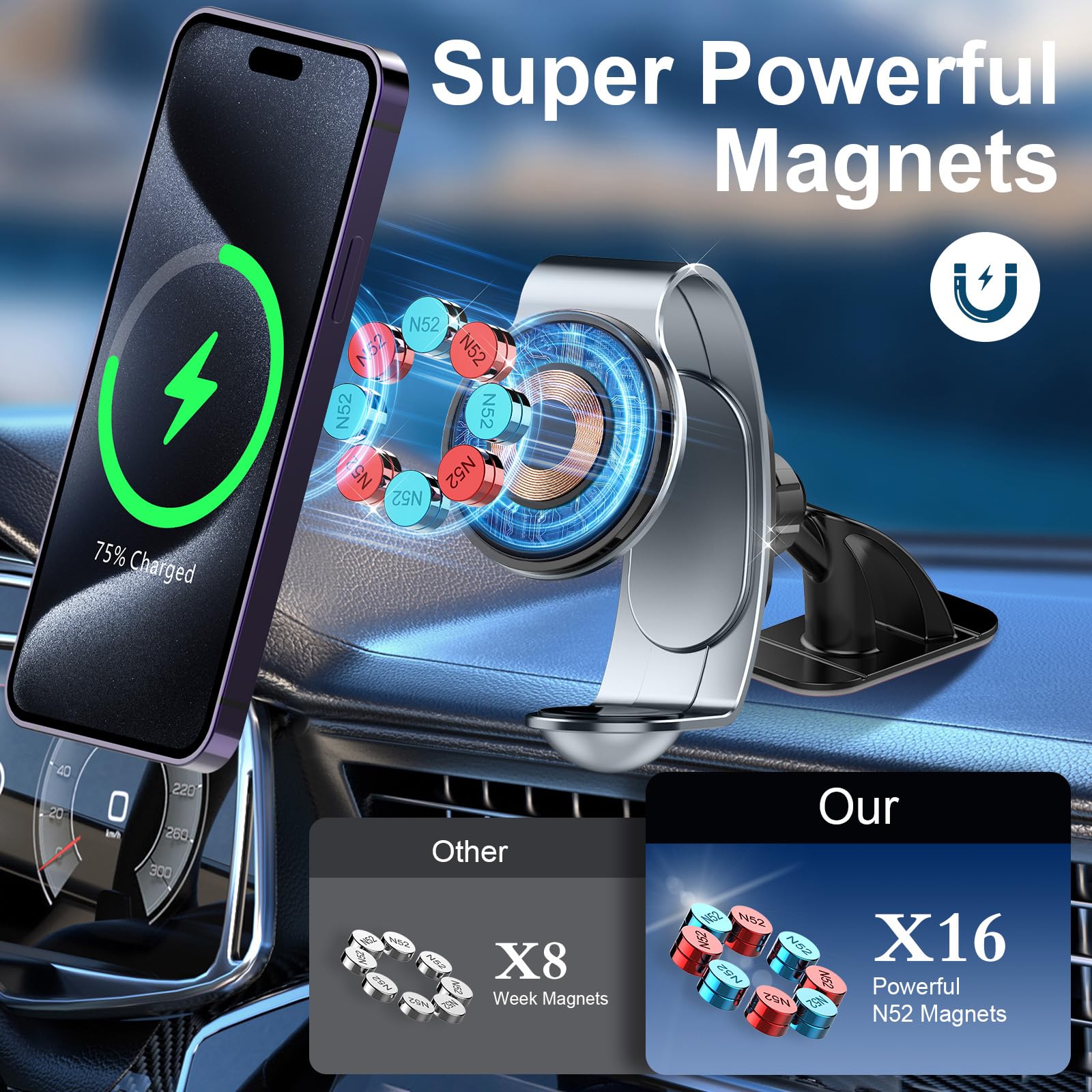 2024 Upgraded 18W Magsafe Car Mount Charger - 2-in-1 Wireless Fast Charging for iPhone 16/15/14/13/Apple Watch (Vent Fit) | Perfect for Commuting, Road Trips & Hands-Free Navigation