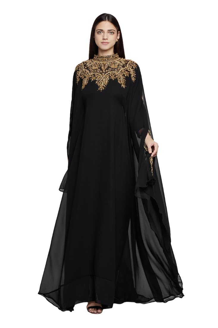 Elegant Women's Kaftan Farasha Long Maxi Dress with Long Sleeves - Boho Ethnic Bridal Evening Party Gown with Free Scarf - Perfect for Weddings, Beach Vacations & Special Occasions