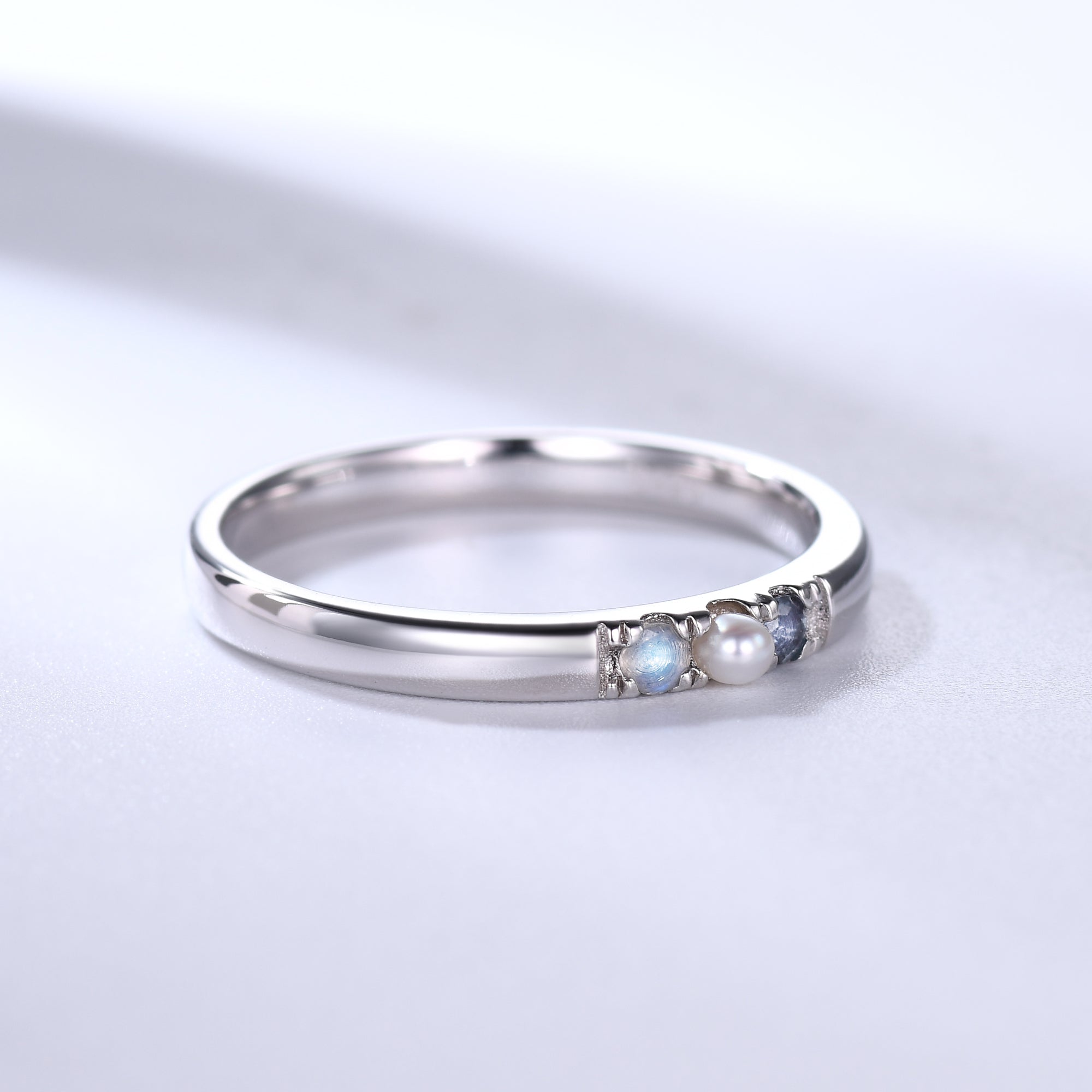 July Birthstone Ring - Elegant Pearl, Alexandrite & Moonstone Ring in Yellow Gold | Perfect Birthday Gift for Women, Anniversary & Special Occasions