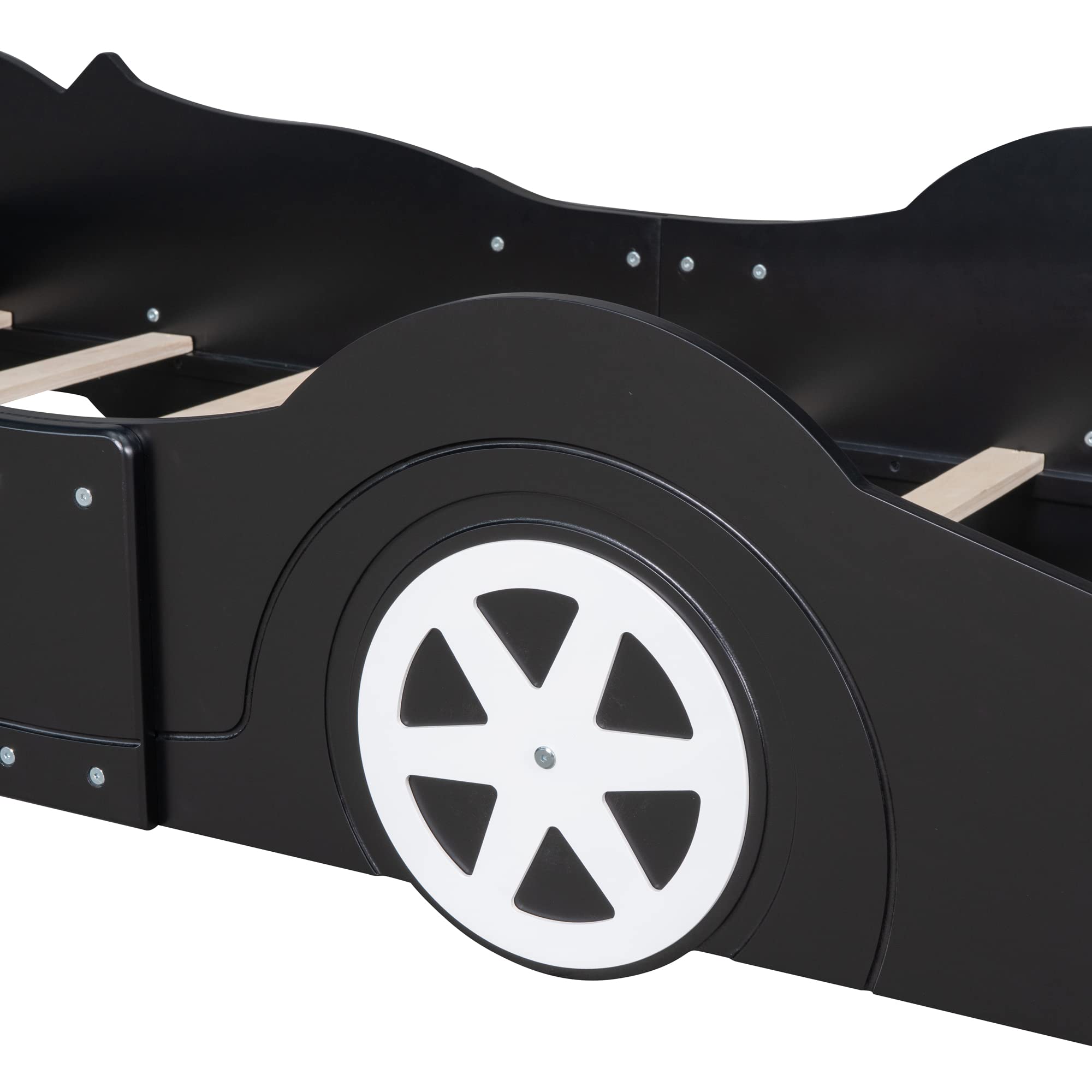 Race Car Twin Bed Frame for Kids - Lightning McQueen Wood Platform Bed with Wheels, No Box Spring - Perfect for Boys & Girls Bedrooms