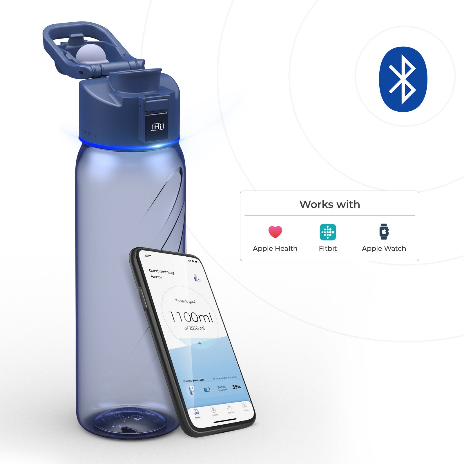 Boost Lite Blue 32 oz Water Bottle with Time Marker - Daily Hydration Tracker for Fitness, Gym & Outdoor Activities
