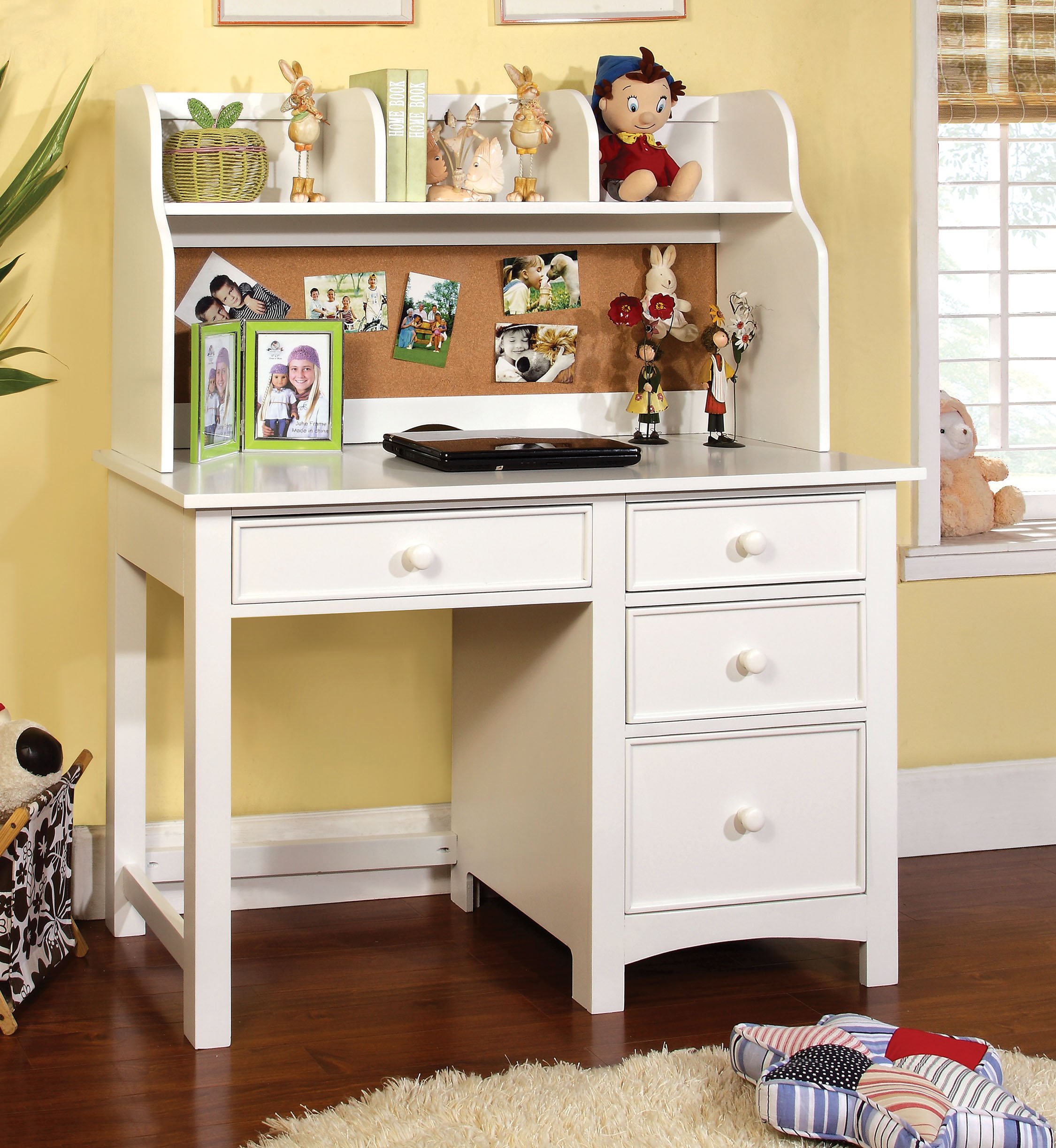 Furniture of America Alaia White 2-Piece Desk and Hutch Set - Modern Home Office Furniture for Small Spaces, Perfect for Study, Work & Remote Learning