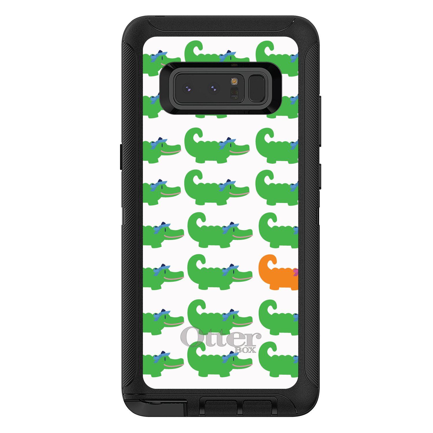 Custom Black DistinctInk Case for Samsung Galaxy Note 8 | Durable Replacement for OtterBox Defender | Green Orange Blue Alligator Gator Design | Cartoon Alligators | Perfect for Outdoor Activities & Daily Protection