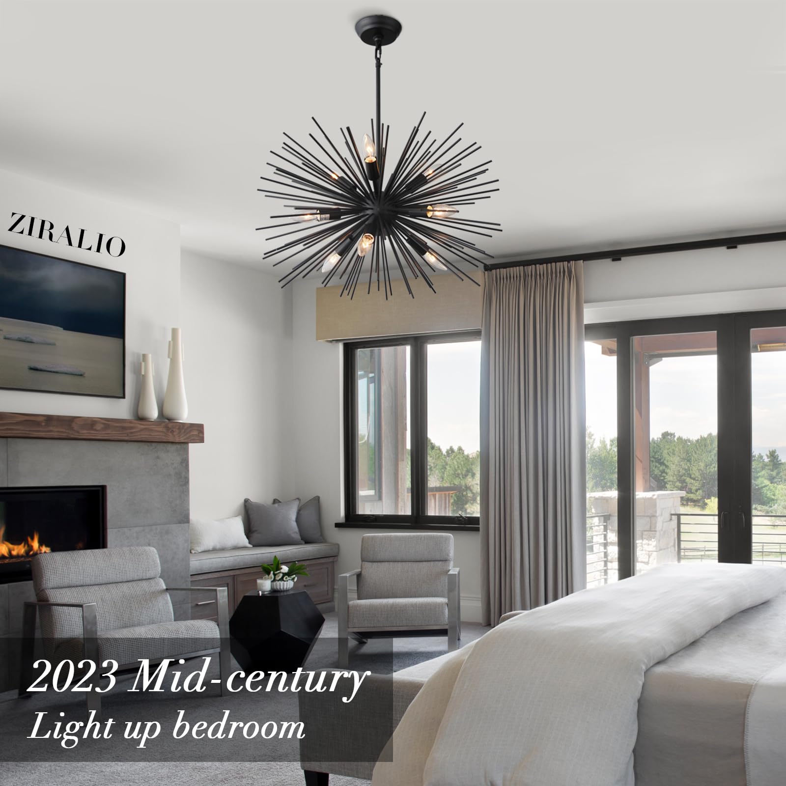 Modern Black Sputnik Chandelier - 9-Light Dining Room Ceiling Fixture with Solid Metal Construction (24 Inch, 13LB) - Perfect for Living Room, Bedroom, Foyer & Kitchen Lighting Decor