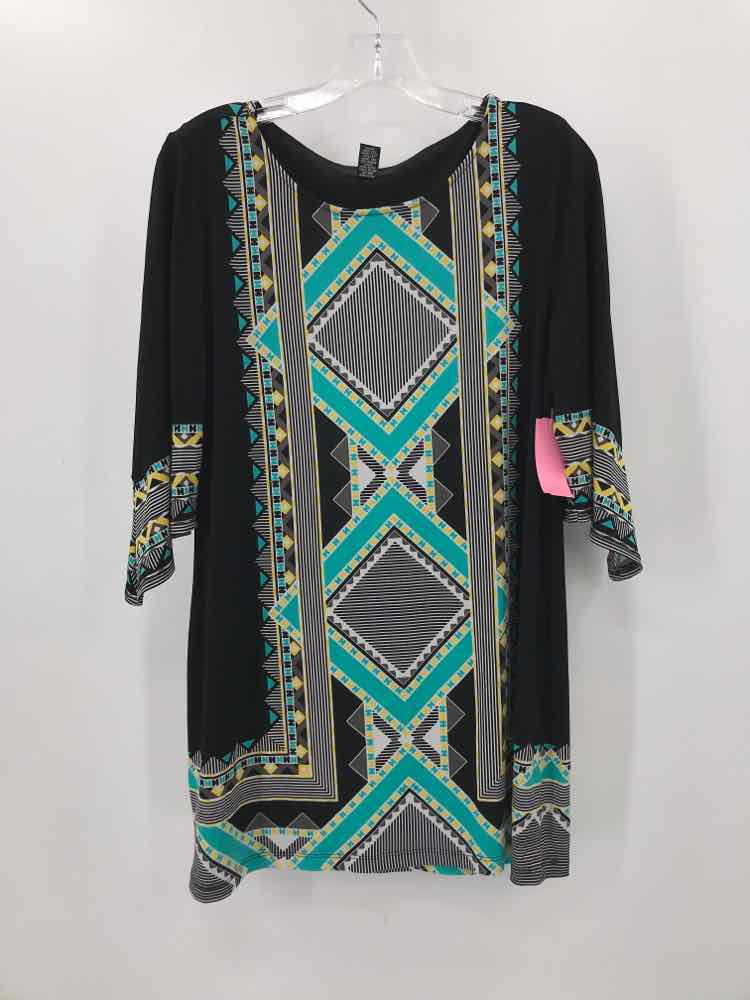 Pre-Owned Alfani Black Large Size Tunic Blouse for Women | Vintage Casual Top for Work & Everyday Wear