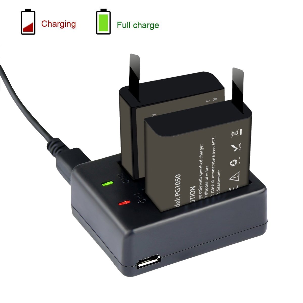 Dual Battery Charger for AKASO Exprotrek WOLFANG Apexcam Surfola Action Cameras - Compatible with Sport Cam Batteries - Perfect for Outdoor Adventures & Travel Photography
