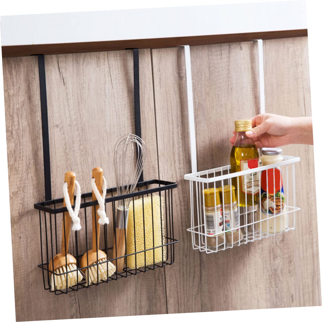 Over The Cabinet Door Organizer - Heavy Duty Carbon Steel Hanging Storage Basket for Kitchen & Bathroom - No Drill Installation - Perfect for Organizing Bakeware, Spices, and Cleaning Supplies - Space Saving Solution for Small Homes and Apartments