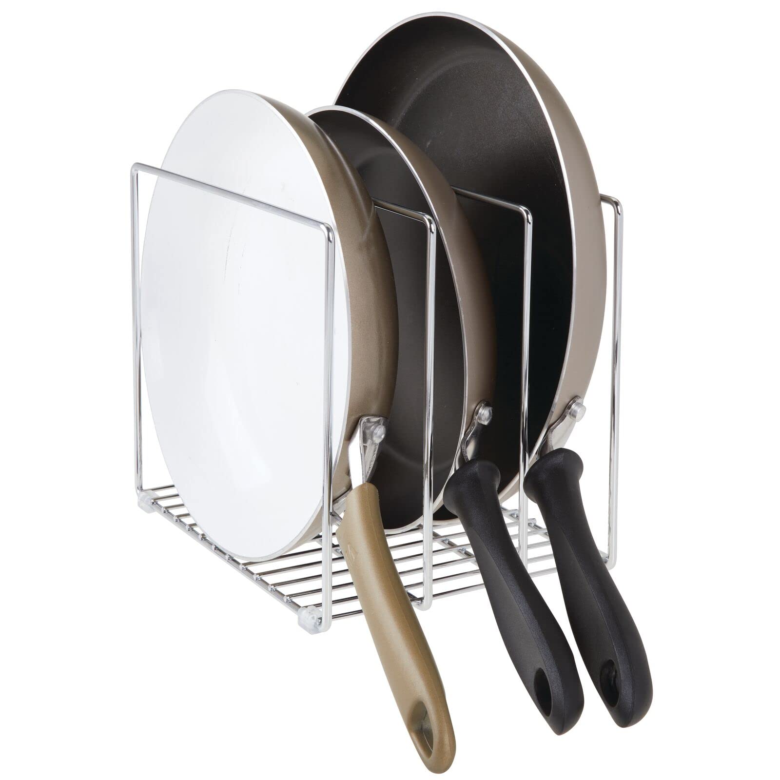 mDesign Steel Kitchen Cabinet Organizer - 3-Slot Storage Tray for Skillets, Frying Pans, Pot Lids, Cutting Boards & Baking Sheets | Concerto Collection Chrome | Space-Saving Cabinet & Pantry Organization Solution