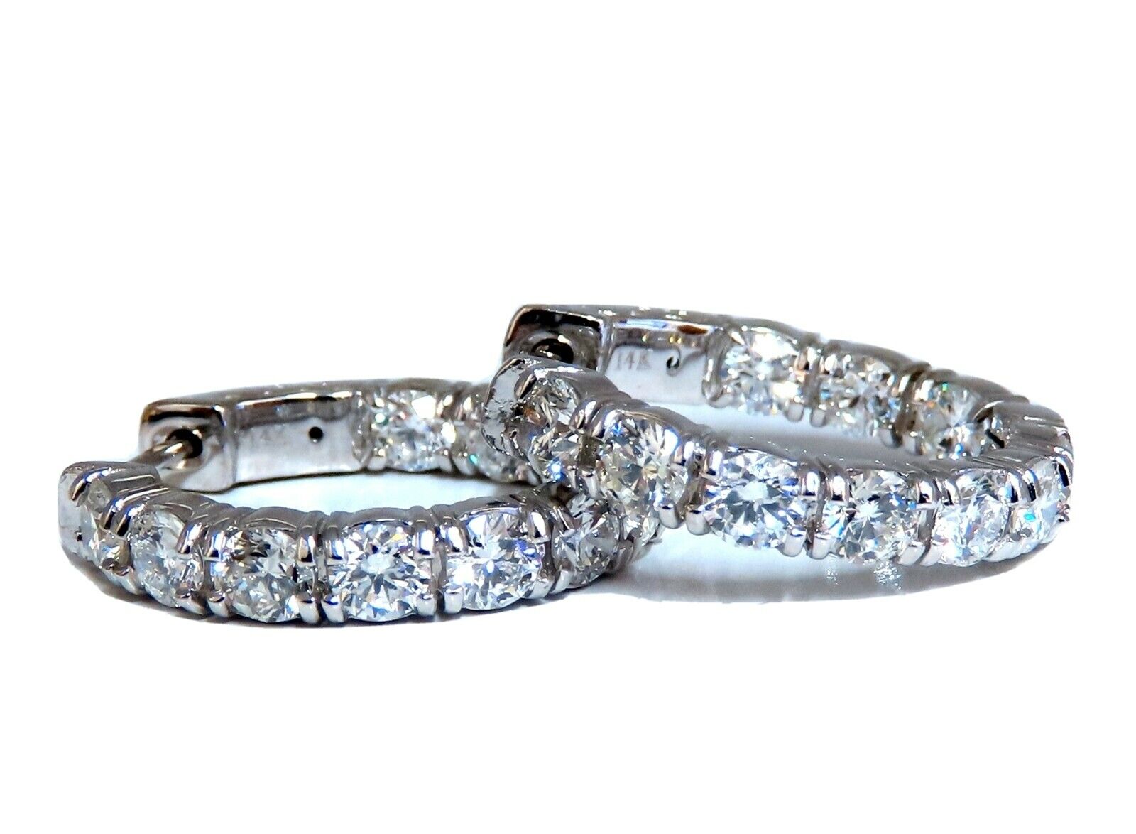 2.93ct Natural Round Diamond Elongated Hoop Earrings in 14K Gold - 20mm Size, Secure Shared Prong Setting - Perfect for Weddings, Parties & Special Occasions