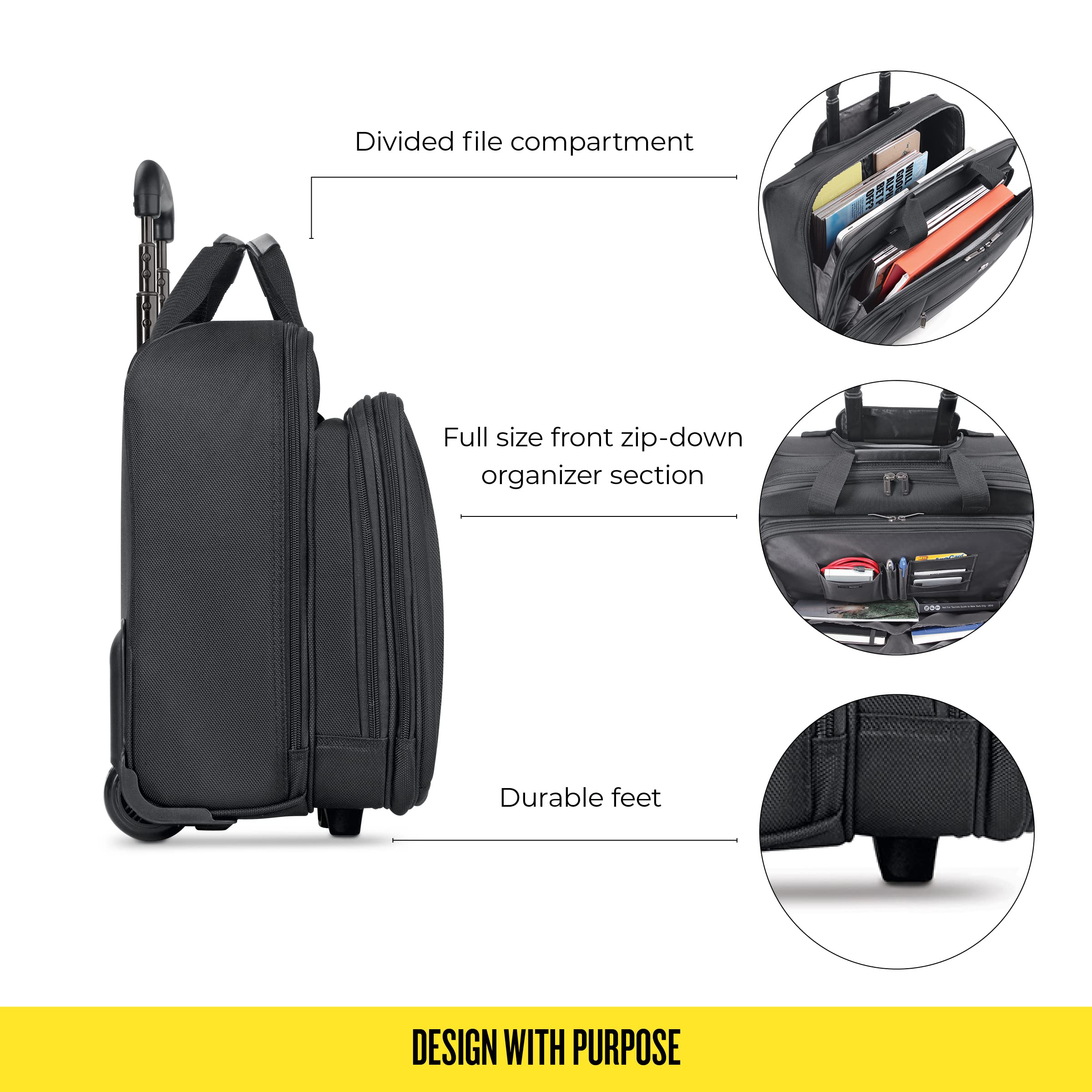 Solo New York Bryant Rolling Laptop Bag with Wheels - 17.3 Inch Wheeled Briefcase for Business Travel, Black Carry On Luggage with Telescoping Handle (14