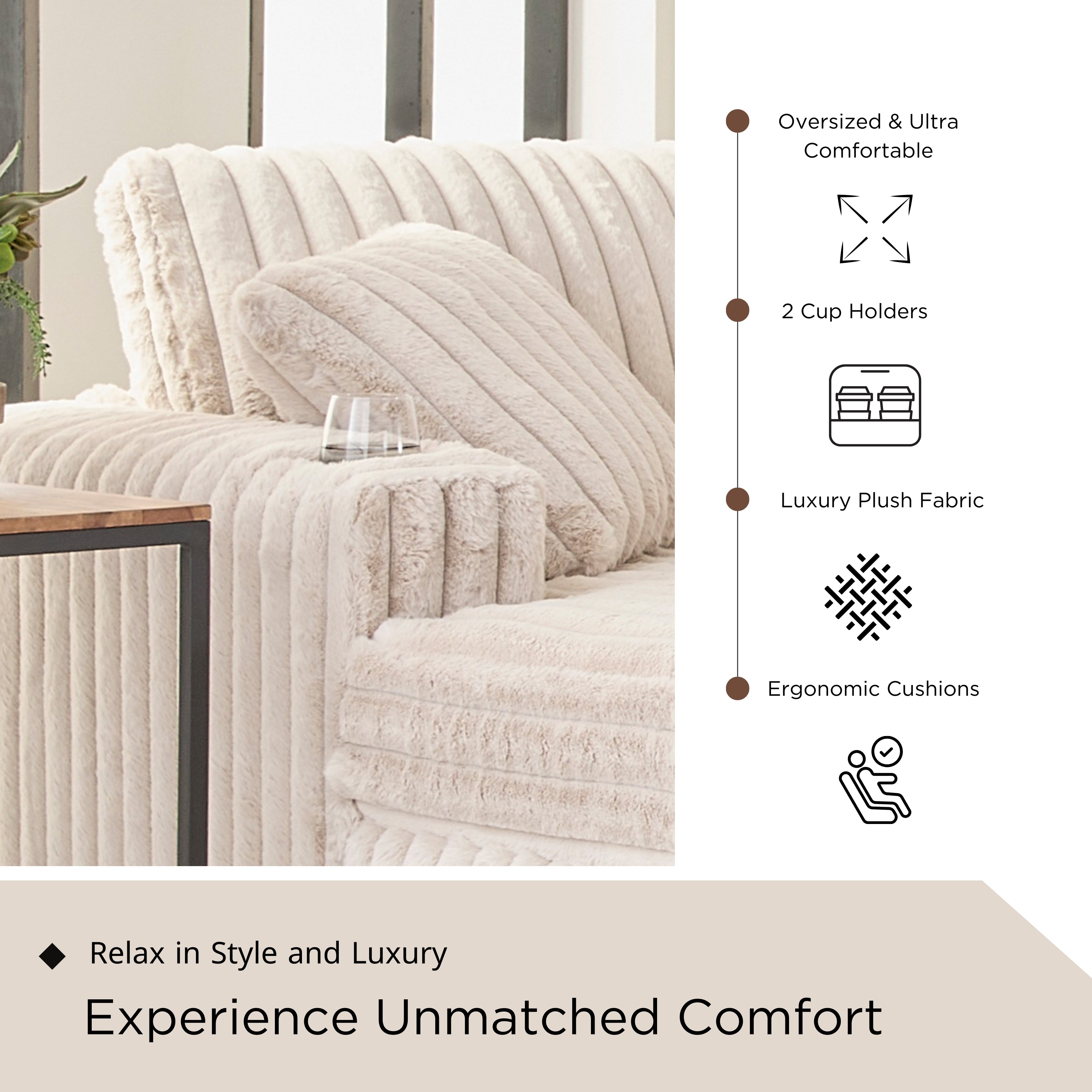 Roundhill Furniture Belvoir Oversized Cuddle Chaise with Cup Holders - Plush Comfort for Living Rooms, Bedrooms & Home Theaters - Perfect for Lounging, Relaxing and Movie Nights