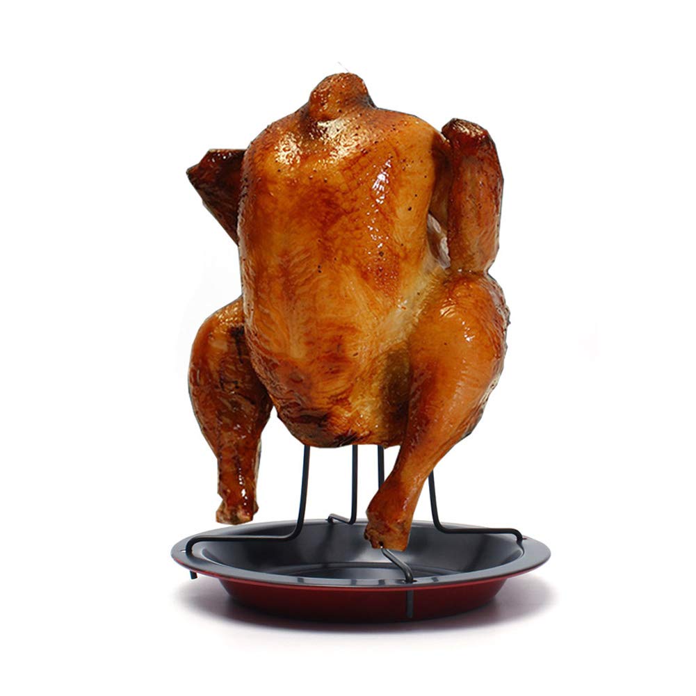 Premium Vertical Chicken Roaster Stand for Oven & BBQ - Heavy Duty Stainless Steel Grill Rack with Drip Pan - Perfect for Rotisserie, Roasting Whole Chickens, Turkey & Meat - Ideal for Home Cooking, Outdoor Grilling & Holiday Meals