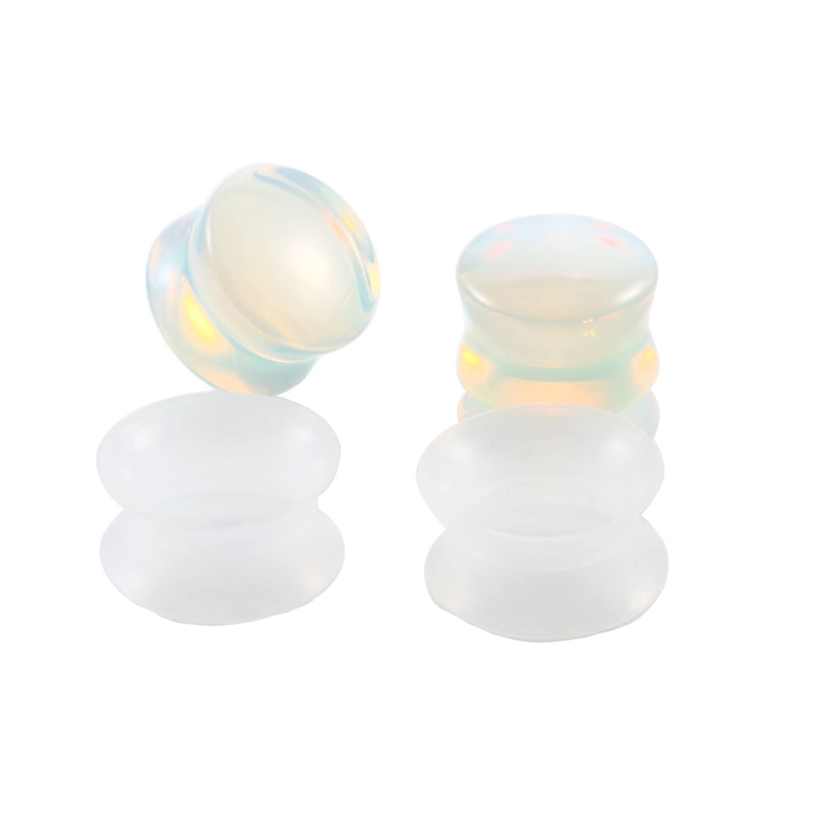 4PCS Silicone/Stone Ear Tunnel Plugs - Round Opal & Hoop Piercing Tunnels for Ear Stretching - Perfect for Gauges, Expander, and Unique Body Jewelry - Great for Everyday Wear, Parties, and Alternative Fashion Styles