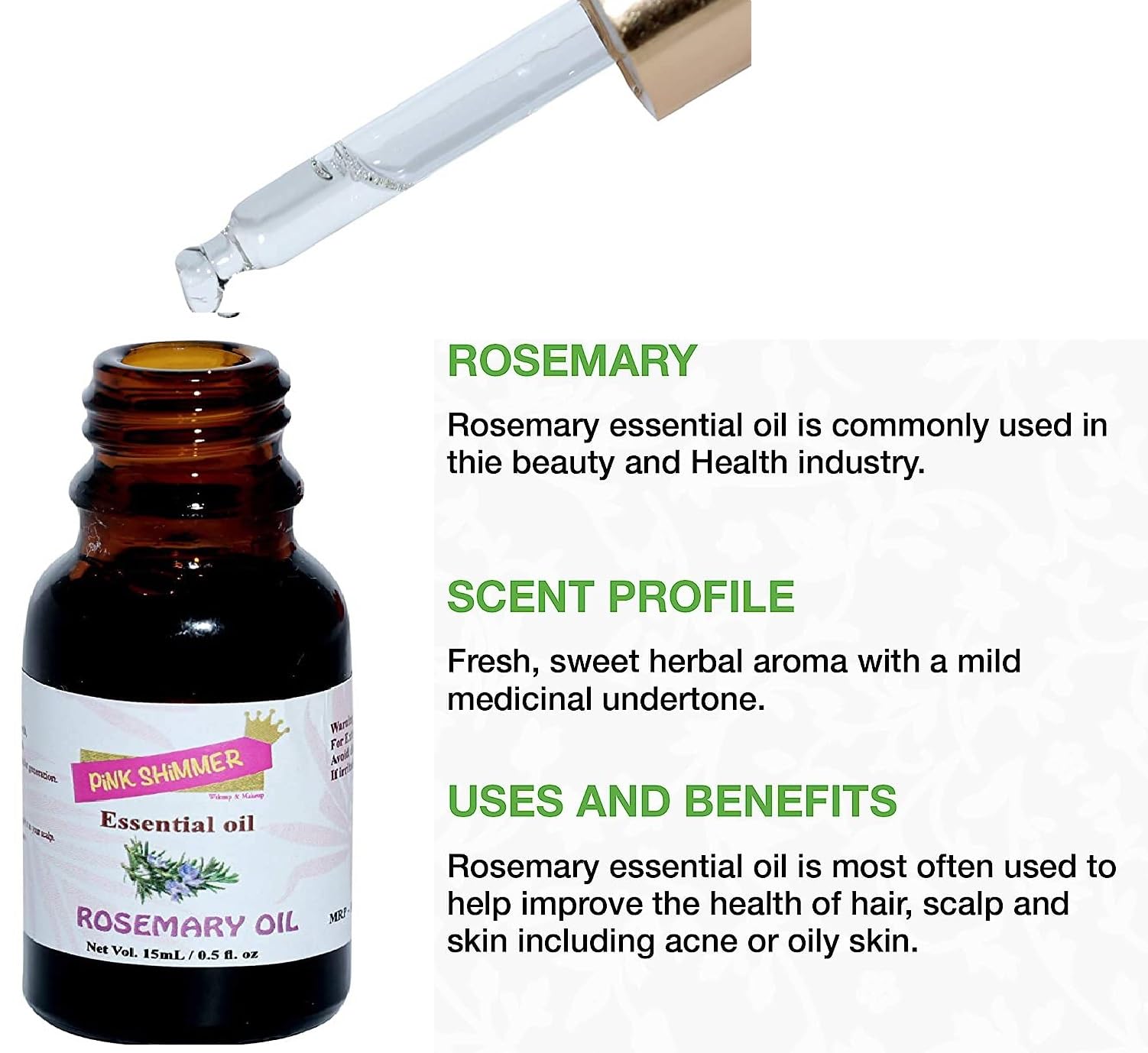 Pink Shimmer Essential Oil - 15ML Rosemary Aromatherapy for Relaxation & Stress Relief - Perfect for Diffusers, Massage & Bath