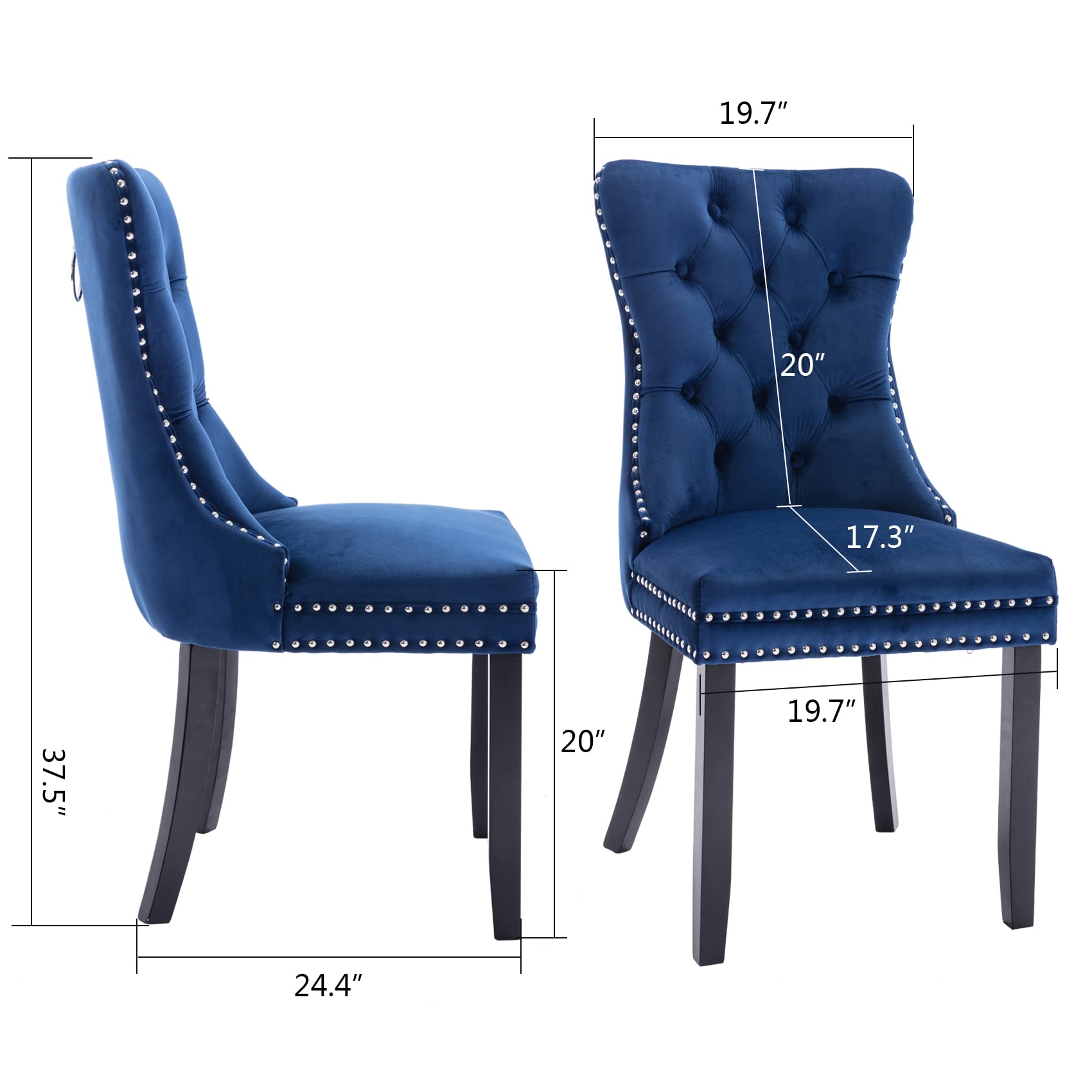 Aoowow 2-Piece Velvet Upholstered Dining Chair Set - Wingback Armless Side Chairs with Button Tufted Design & Solid Wood Legs for Kitchen, Dining Room - Elegant Blue Velvet Seating for Home Decor & Entertaining