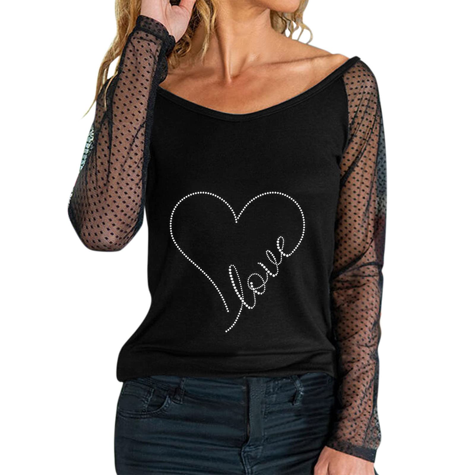 Sparkly Sequin Tops for Women - Sexy Off Shoulder Long Sleeve Blouse with Mesh & Fashion Print - Perfect for Parties, Night Out & Special Occasions