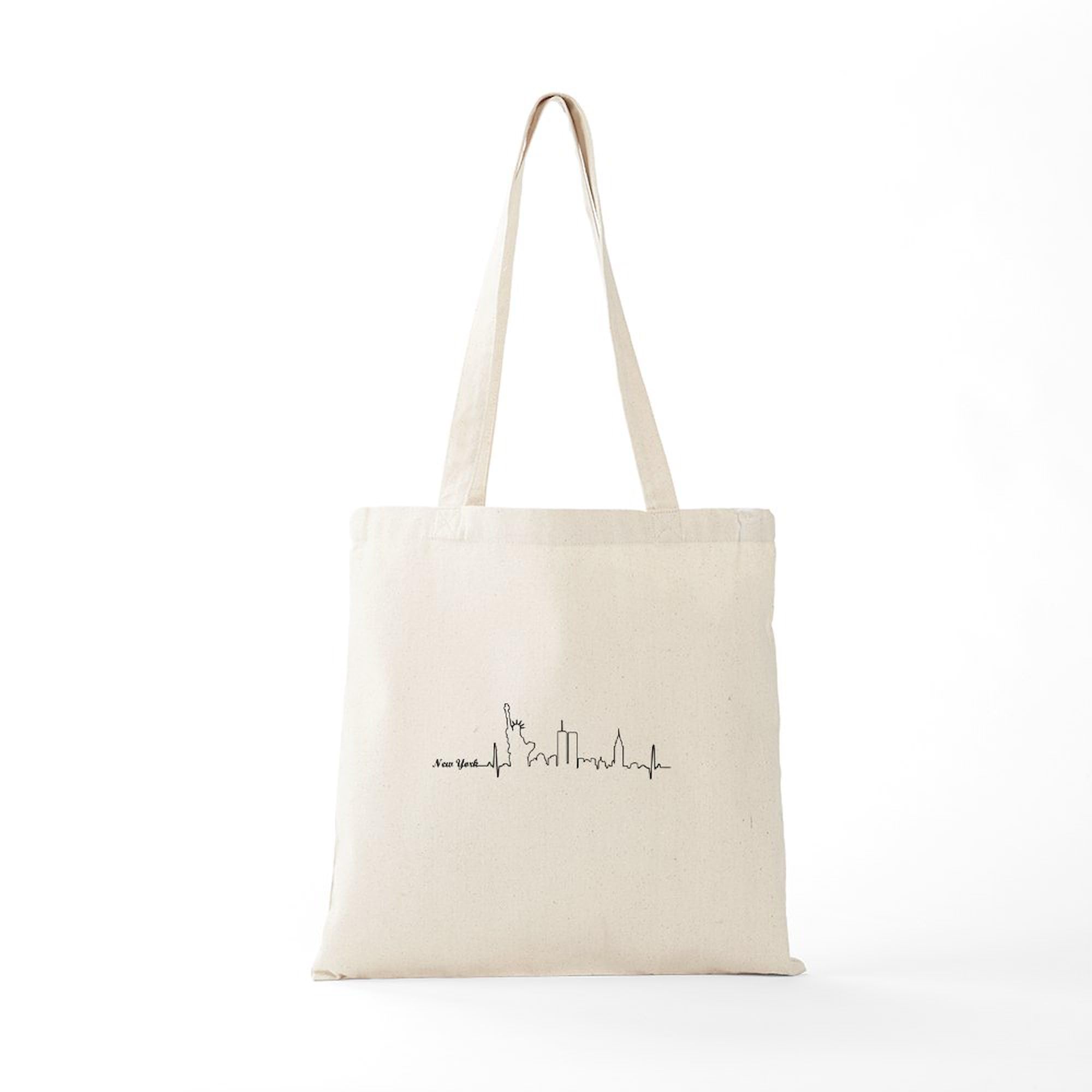New York Heartbeat Letters Tote Bag - Natural Canvas Reusable Shopping Bag for Groceries, Beach & Work | Eco-Friendly Cotton Tote with Stylish NYC Design