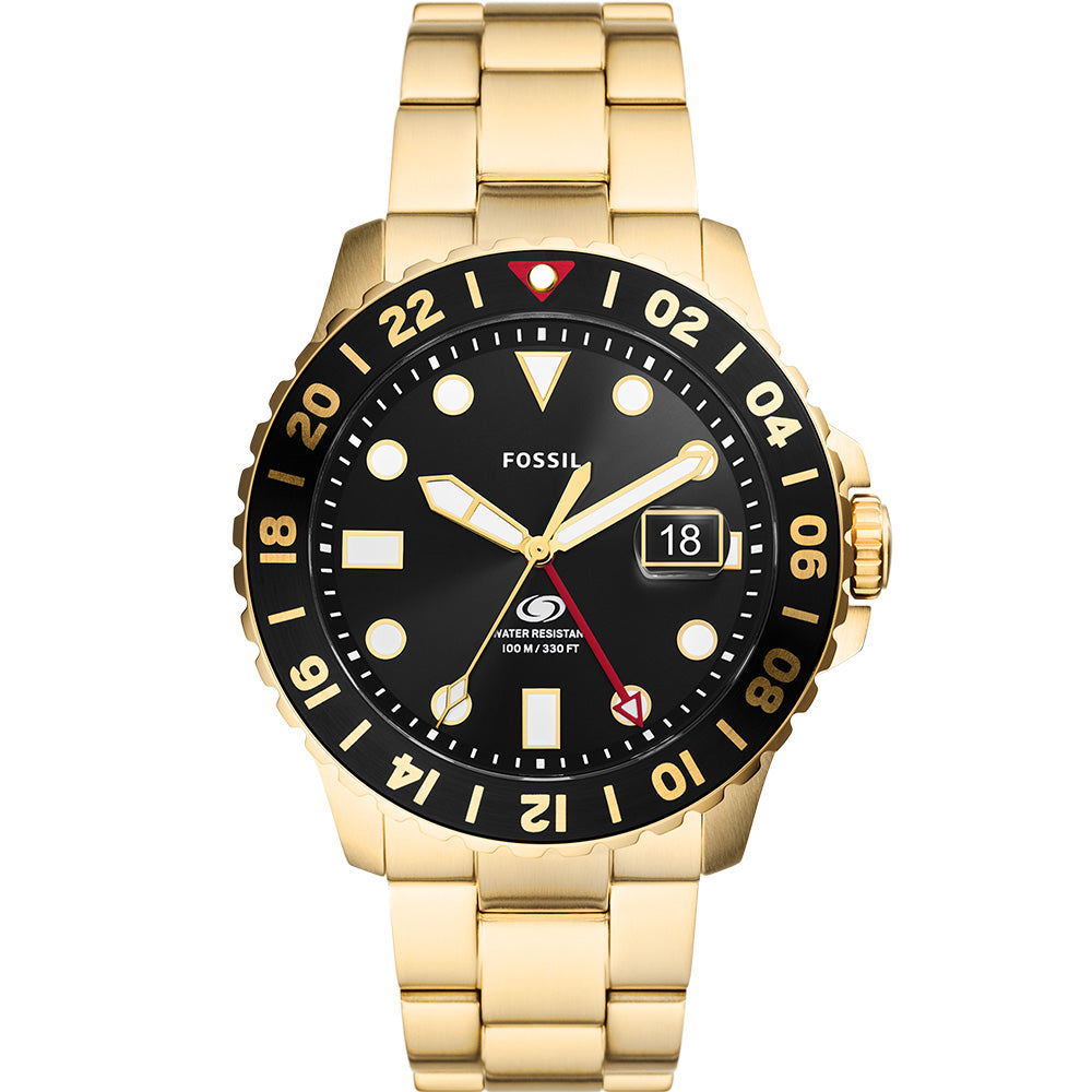 Fossil Blue GMT FS5990 Men's Stainless Steel Watch - Waterproof, Date Display - Perfect for Business, Travel & Everyday Wear
