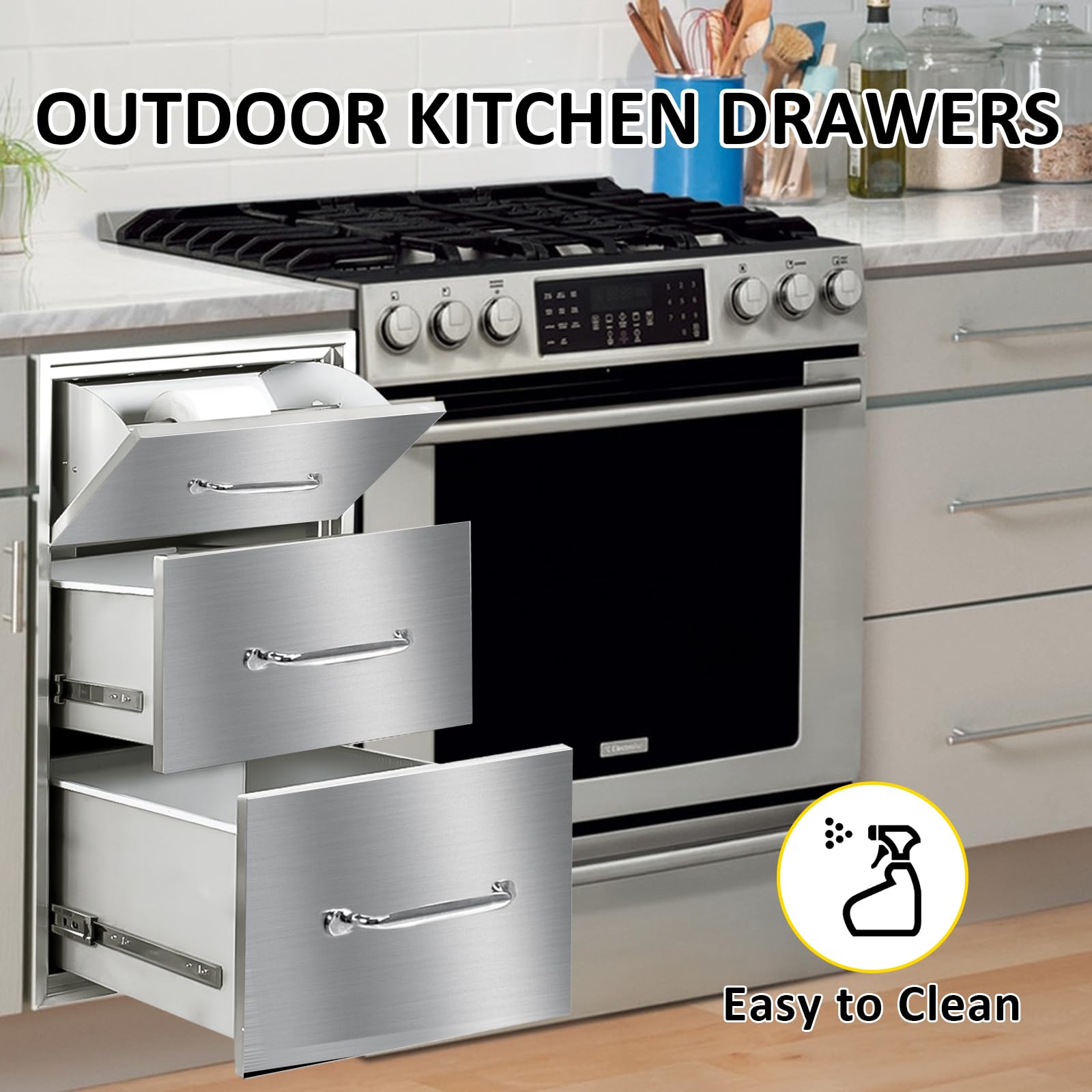 Stainless Steel Outdoor Kitchen Drawers with Paper Towel Holder - 17