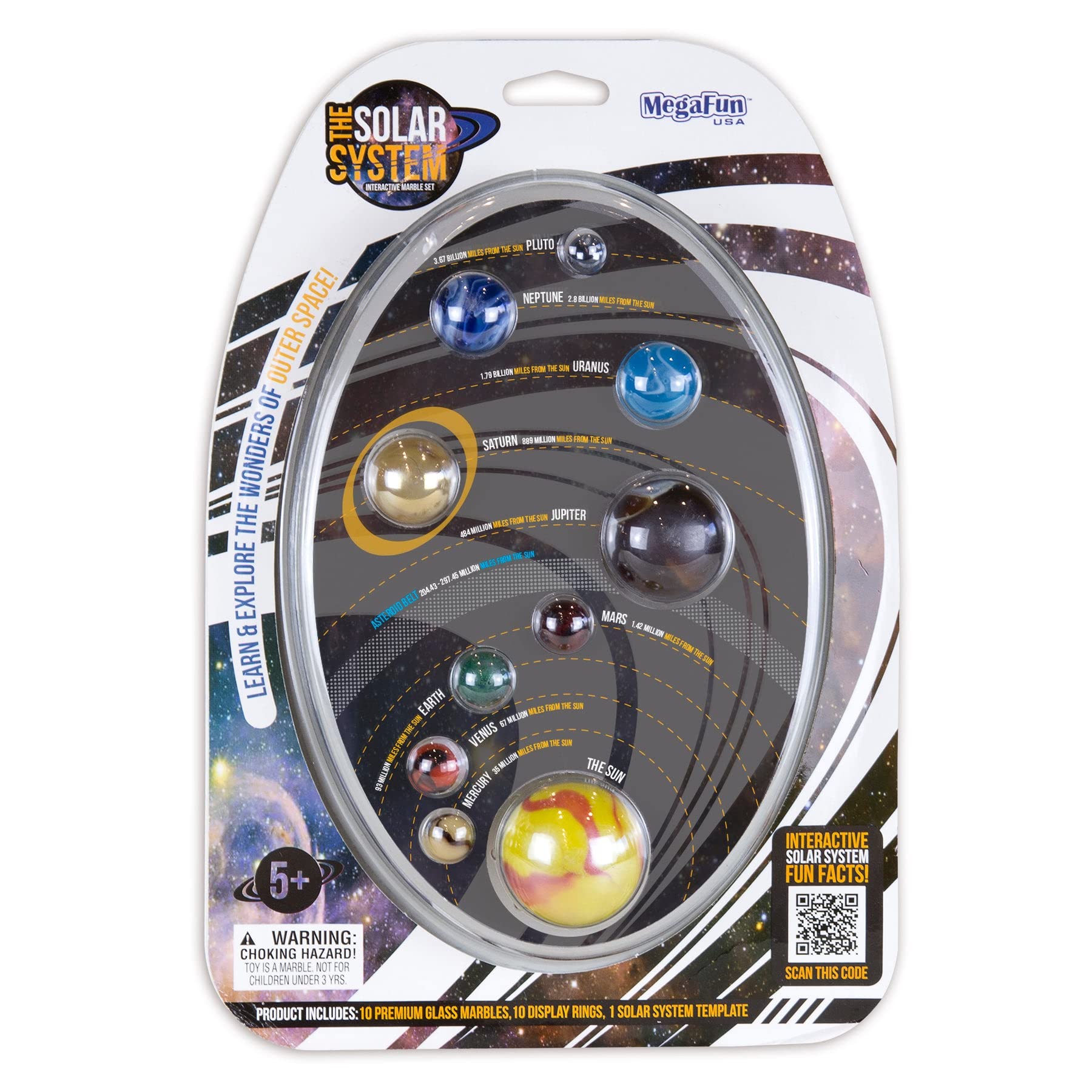 Play Visions Solar System Mega Marbles Set - 10 Glow in The Dark Marbles & Rings for Kids to Build A 3D Solar System Model | STEM Educational Toy for Space Learning & Home Decor