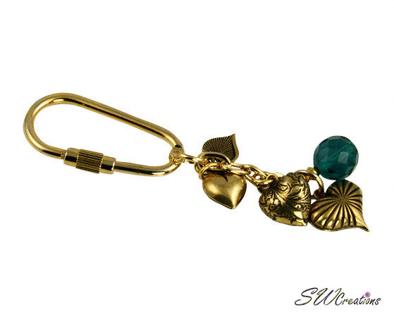 Blue Zircon Crystal Golden Heart Charm Keychain - Elegant Jewelry Accessory for Women, Gifts for Her, Perfect for Key Rings, Bags & Purse Decor