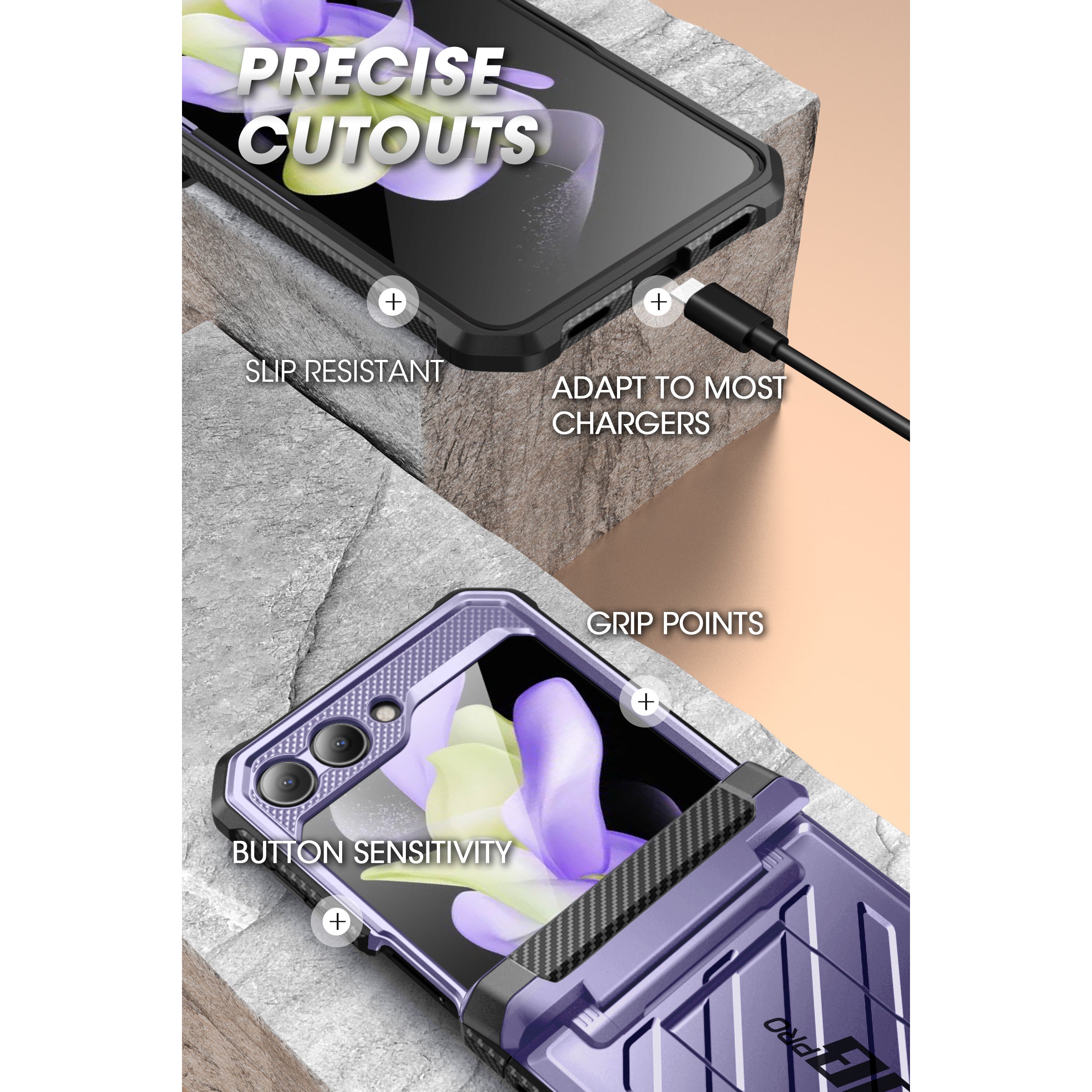 Samsung Galaxy Z Flip5 Unicorn Beetle PRO Heavy Duty Rugged Case with Belt Clip - Metallic Purple | Shockproof & Drop Protection for Everyday Use, Outdoor Activities & Work