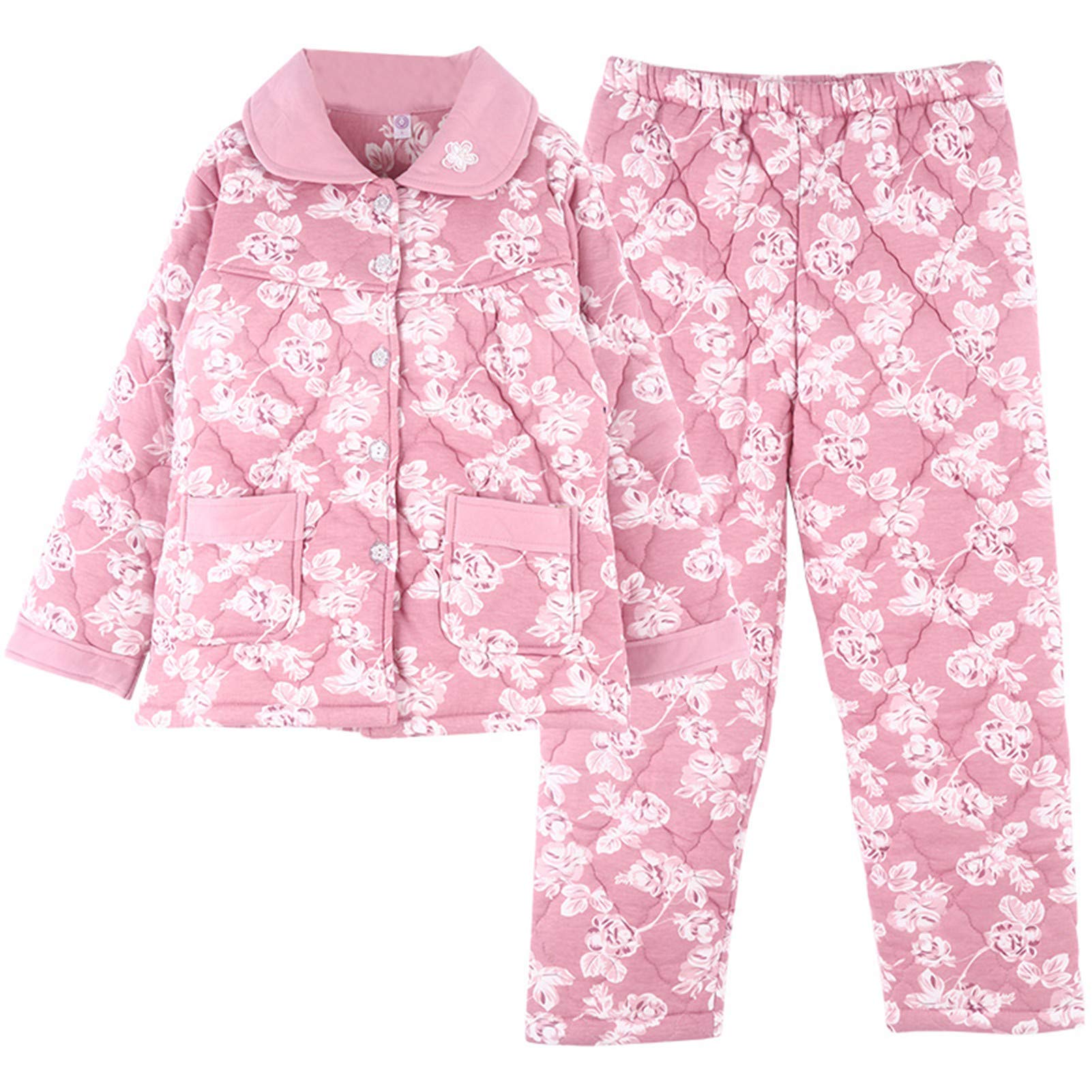 Women's Winter Quilted Pajama Set - 3-Layer Thick Warm Fleece Sleepwear | Cozy Lounge Pajamas for Cold Nights at Home