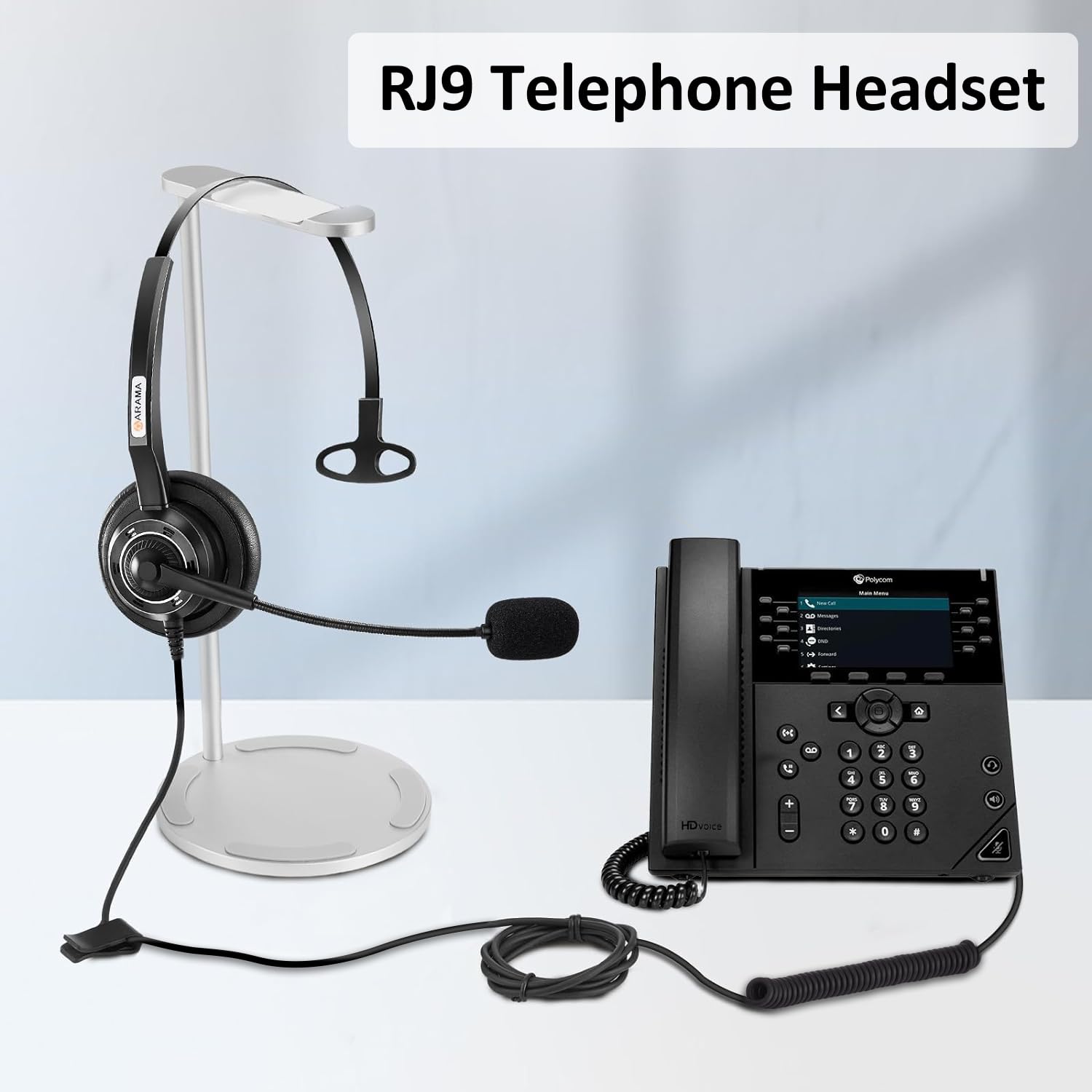 Polycom VoIP Headset with Noise Cancelling Microphone & Mute Button - Compatible with ShoreTel 230, NEC Allworx, Polycom VVX401/VVX411 - Mono Corded Office Headset for Clear Business Calls & Remote Work