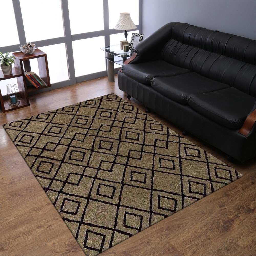 Hand Tufted Wool Eco-Friendly Area Rugs 4x6 Feet - Rectangle Cream & Brown Geometric Modern Design High Pile Handmade Rug for Living Room, Bedroom, Office & Dorm - Soft & Durable Floor Decor (K04510)