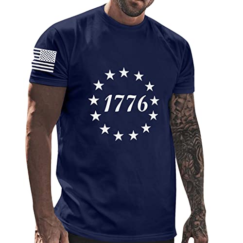 Men's Patriotic 1776 4th of July T-Shirt - USA Flag Graphic Muscle Fit Workout Shirt for Gym, Bodybuilding & Independence Day Celebrations