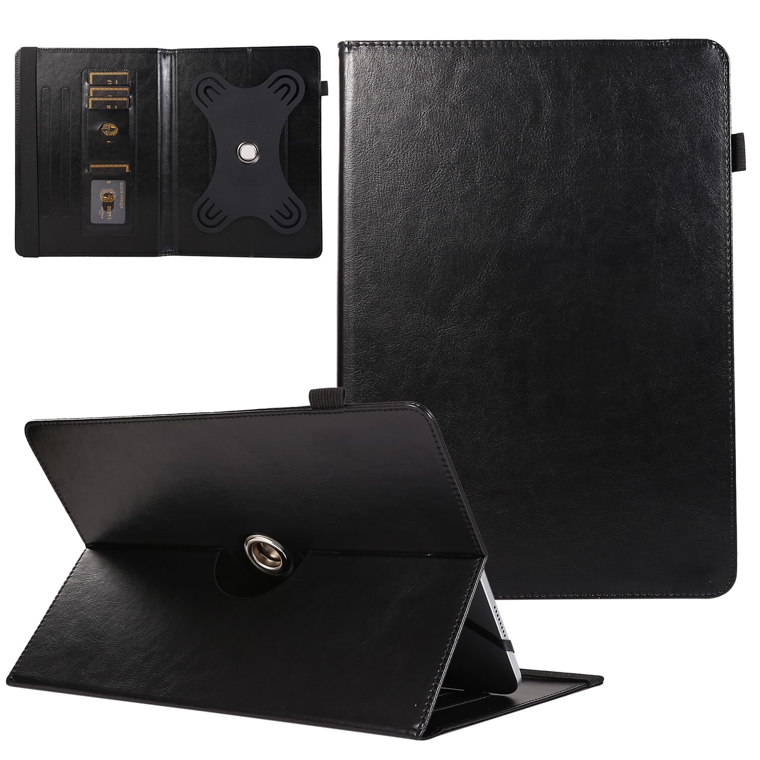 JZCreater 10.1 Inch Android Tablet Case - Universal 360 Rotating Stand Cover for 9.5-10.5 Inch Tablets - Multiple Viewing Angles - Black - Perfect for Work, Travel & Home Entertainment